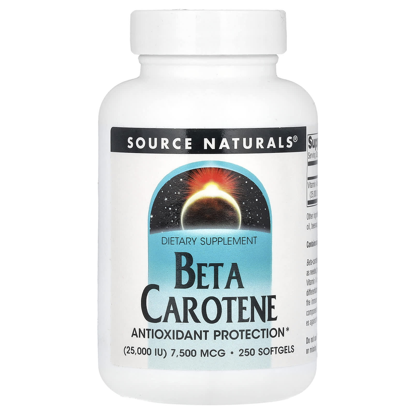 Source Naturals, Beta Carotene, 7,500 mcg (25,000 IU), 250 Softgels - Image 1