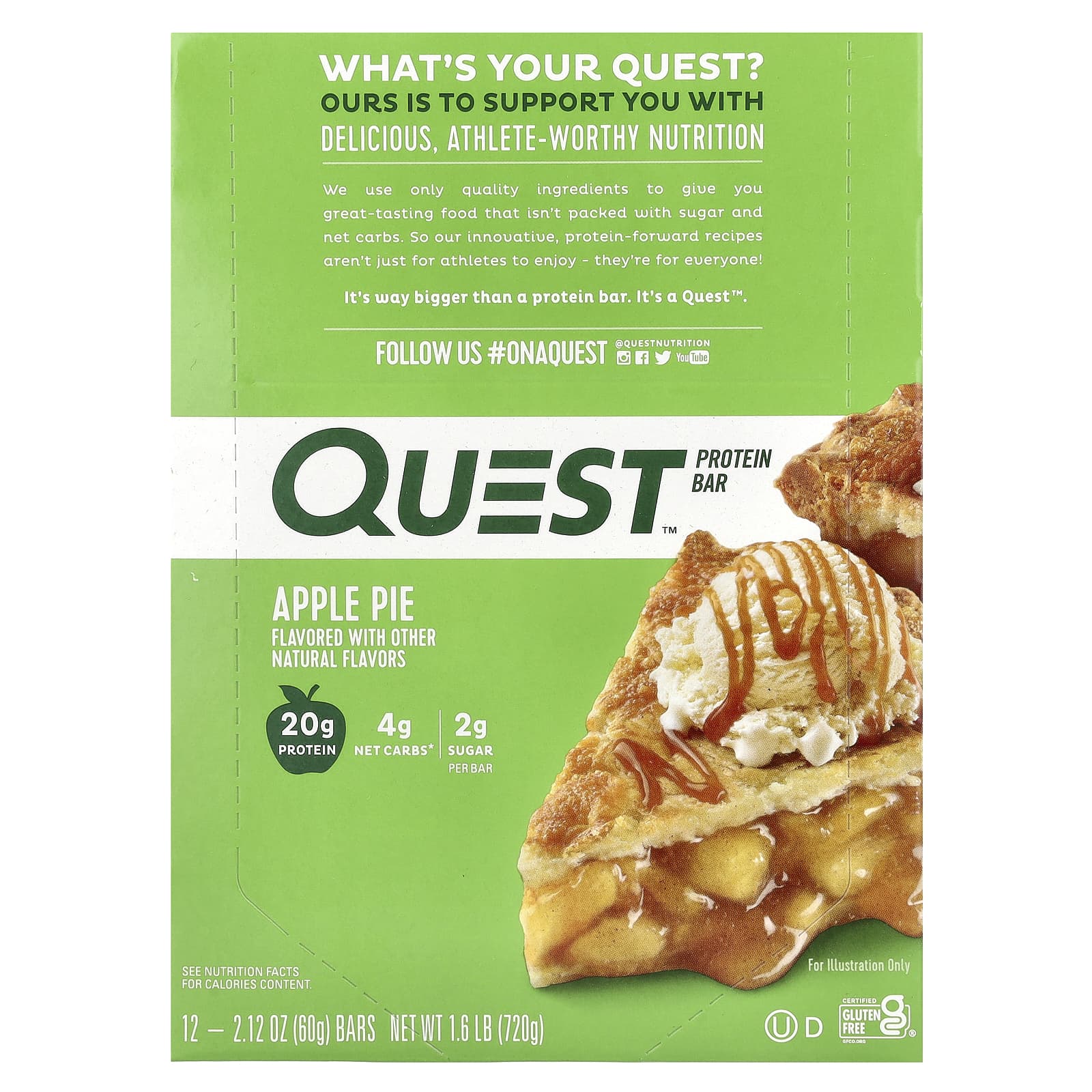 Quest Nutrition, Protein Bar, Apple Pie, 12 Bars, 2.12 oz (60 g) Each - Image 1