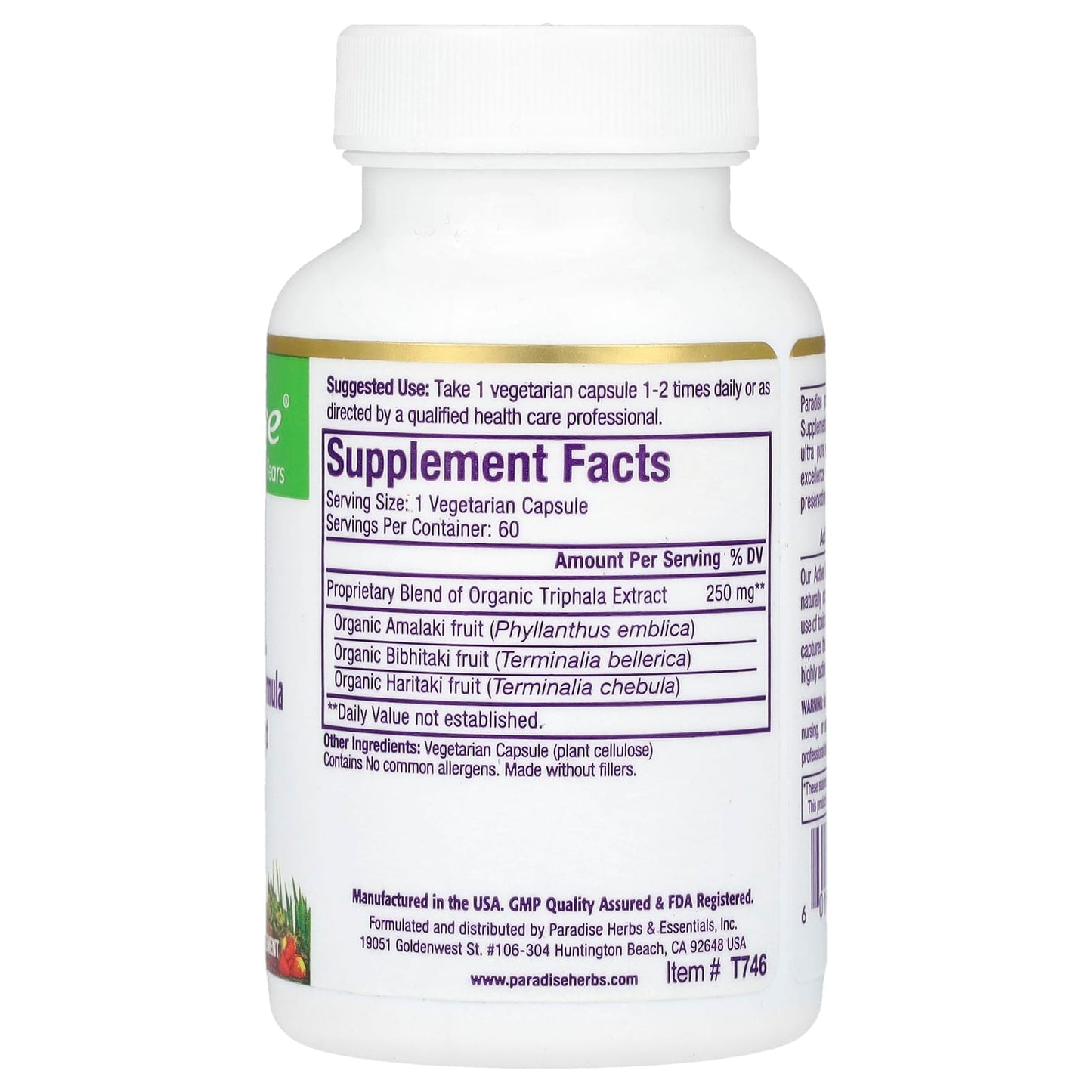 Paradise Herbs, Triphala, 60 Vegetarian Capsules - Image 2