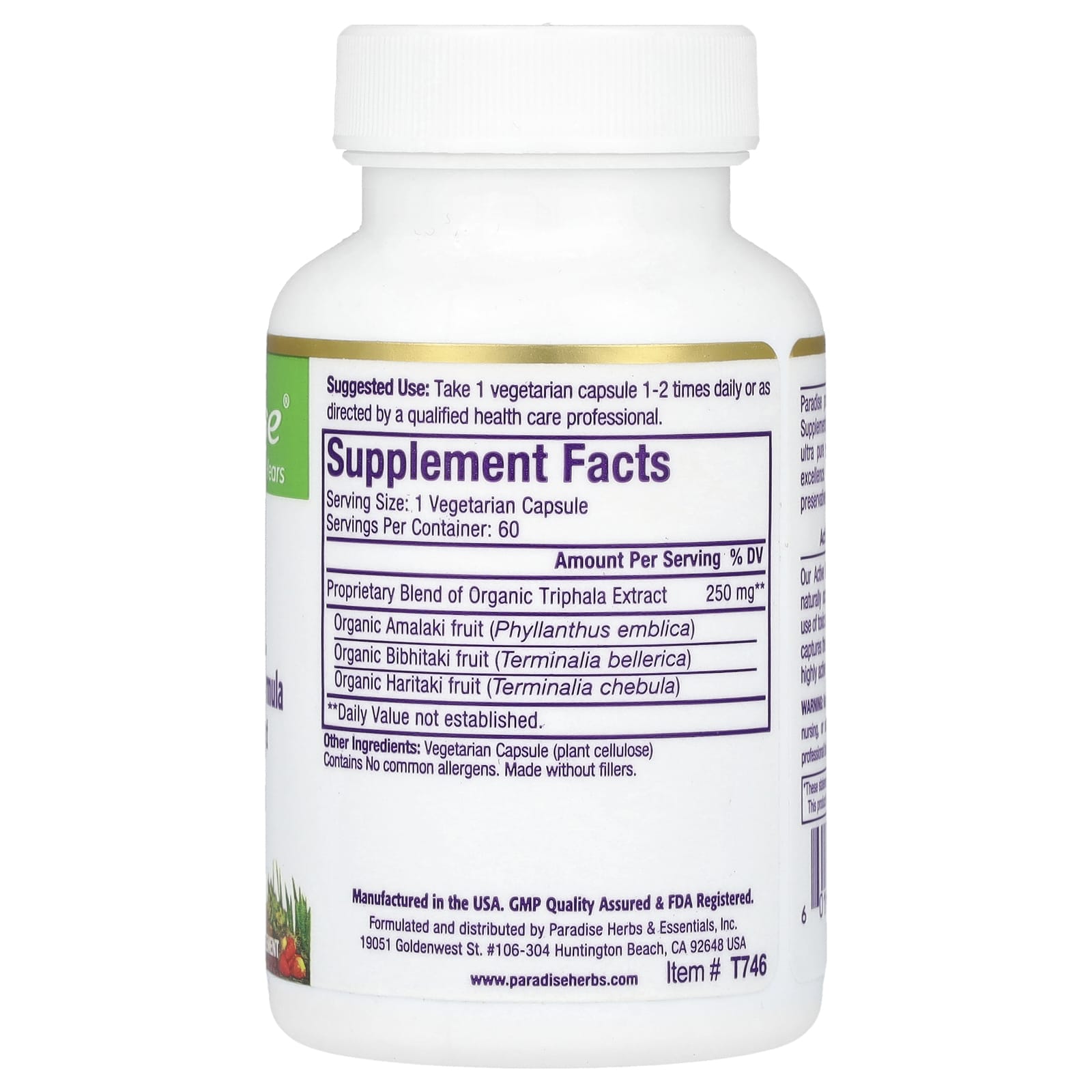 Paradise Herbs, Triphala, 60 Vegetarian Capsules - Image 2
