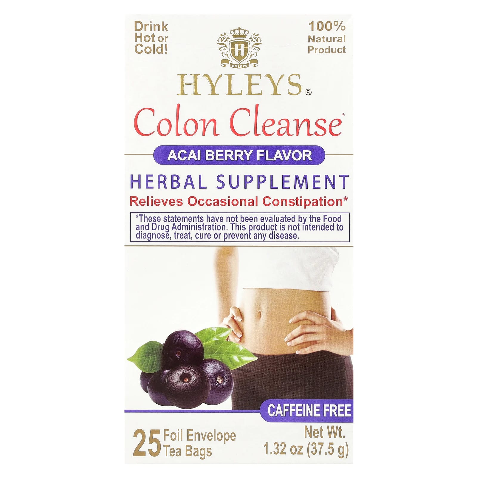 Hyleys Tea Colon Cleanse Acai Berry Supplement 25 Foil Envelop Tea Bags - Image 1