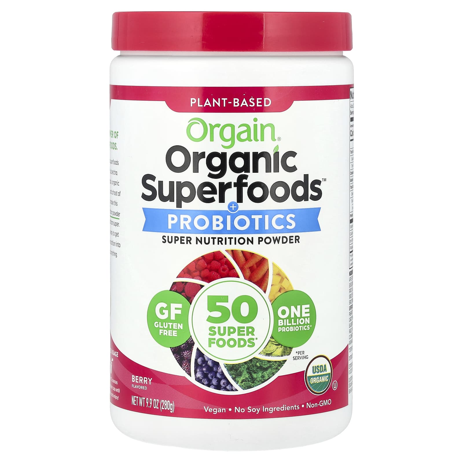 Orgain, Organic Superfoods™ + Probiotics Super Nutrition Powder, Berry, 9.9 oz (280 g) - Image 1