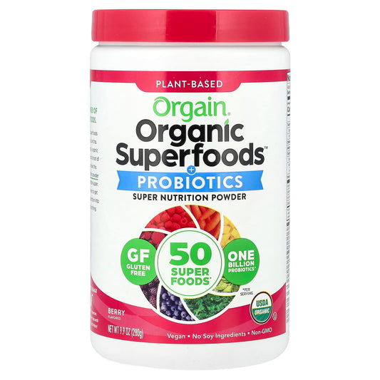 Orgain, Organic Superfoods™ + Probiotics Super Nutrition Powder, Berry, 9.9 oz (280 g) - Image 1