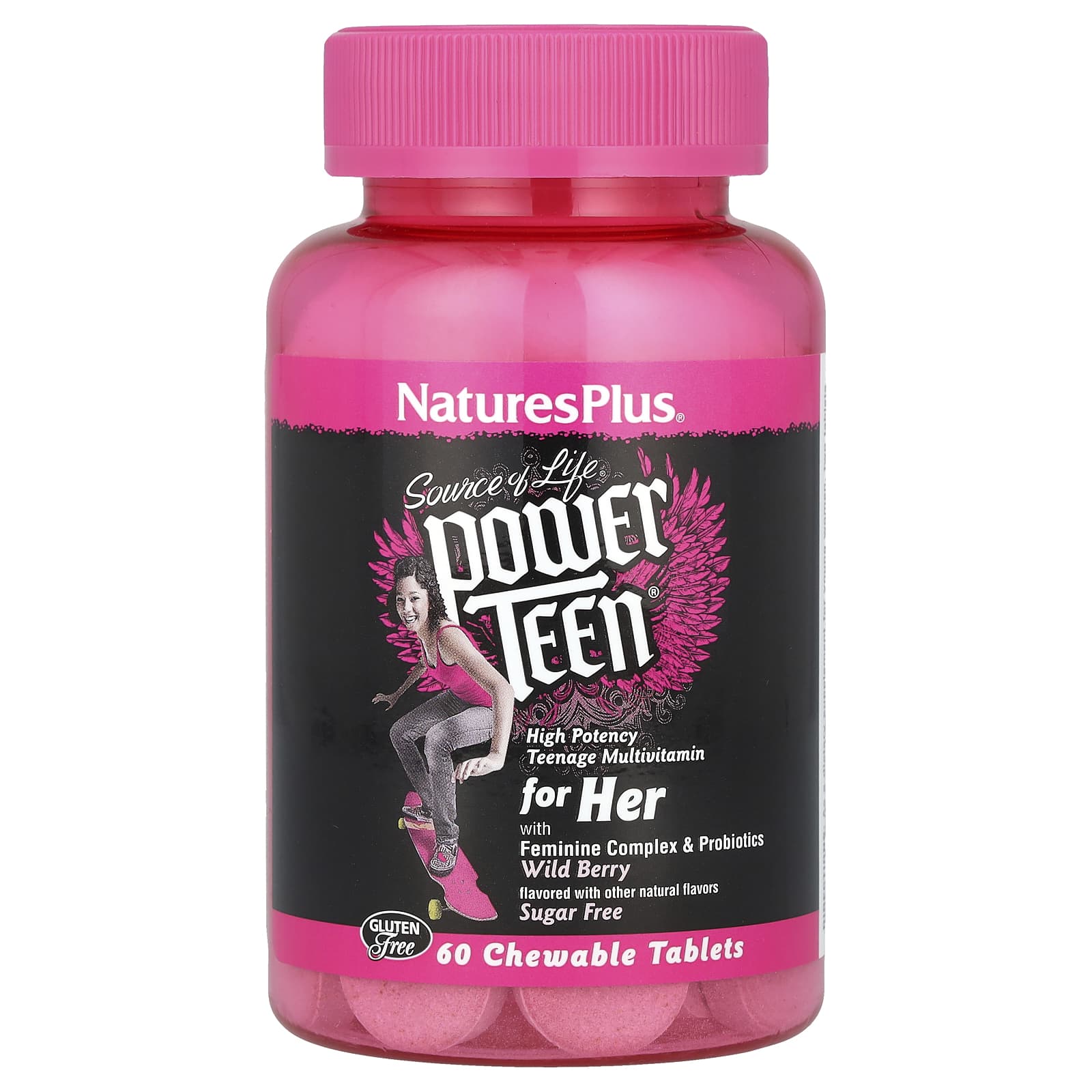 NaturesPlus, Source of Life®, Power Teen® for Her, Sugar Free, Wild Berry, 60 Chewable Tablets - Image 1