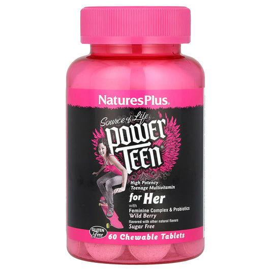 NaturesPlus, Source of Life®, Power Teen® for Her, Sugar Free, Wild Berry, 60 Chewable Tablets - Image 1