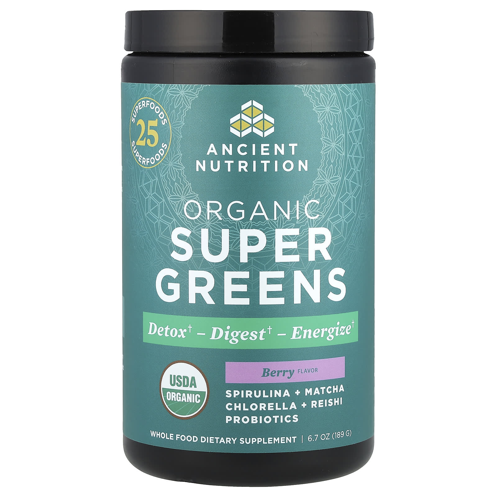 Ancient Nutrition Organic Super Greens Berry 6.7 oz - Image 1