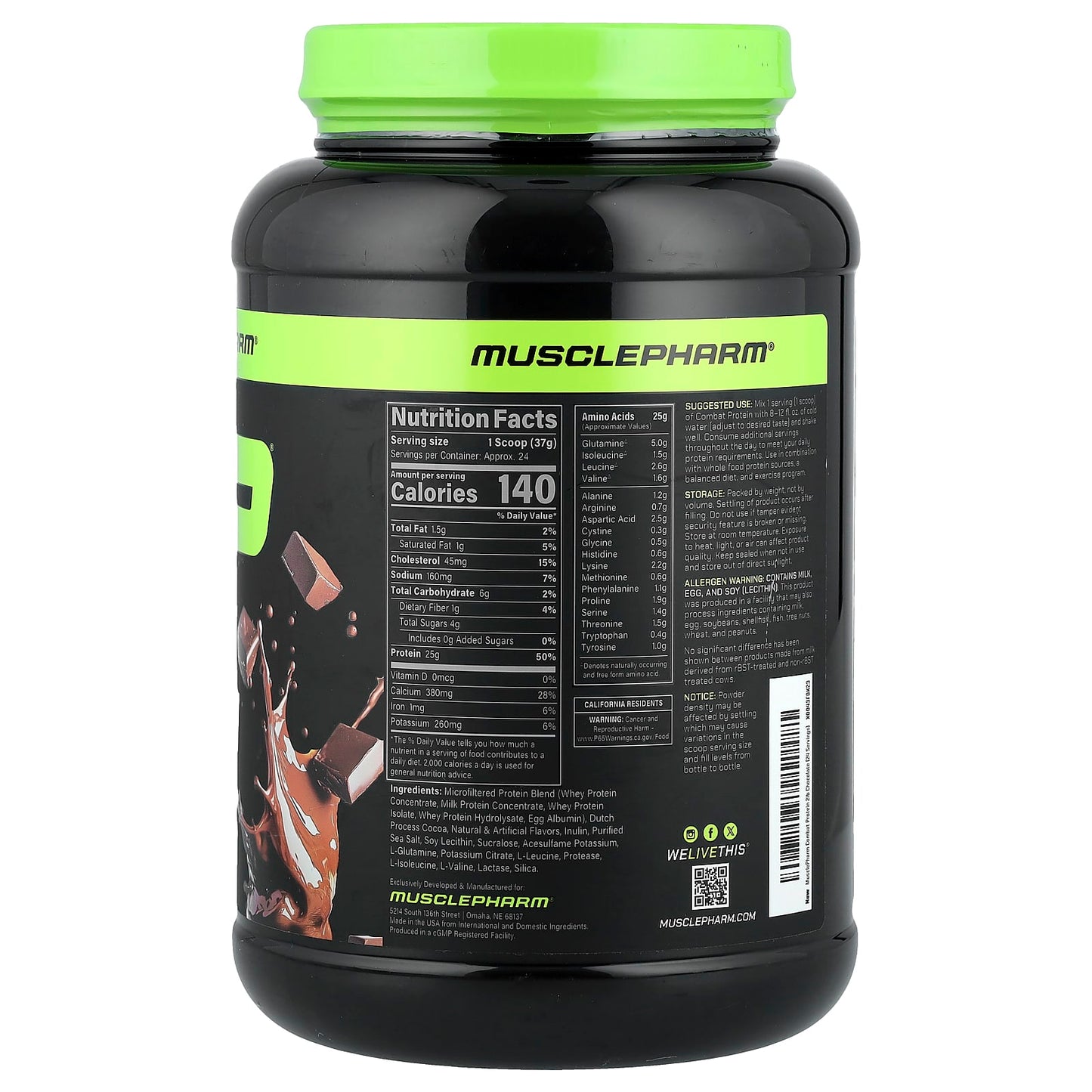 MusclePharm, Combat Protein Powder, Chocolate Milk, 2 lbs (0.9 kg) - Image 2