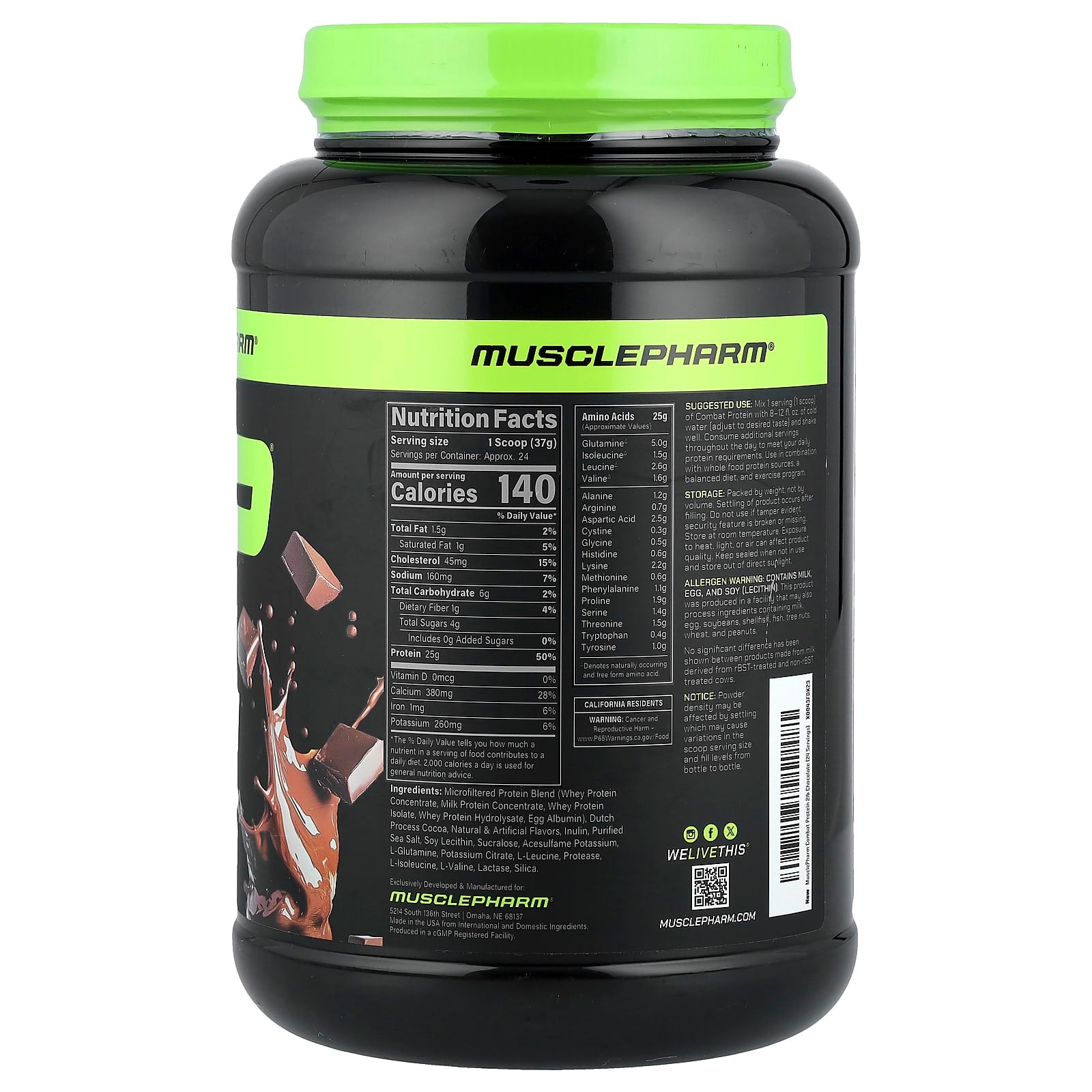 MusclePharm, Combat Protein Powder, Chocolate Milk, 2 lbs (0.9 kg) - Image 2