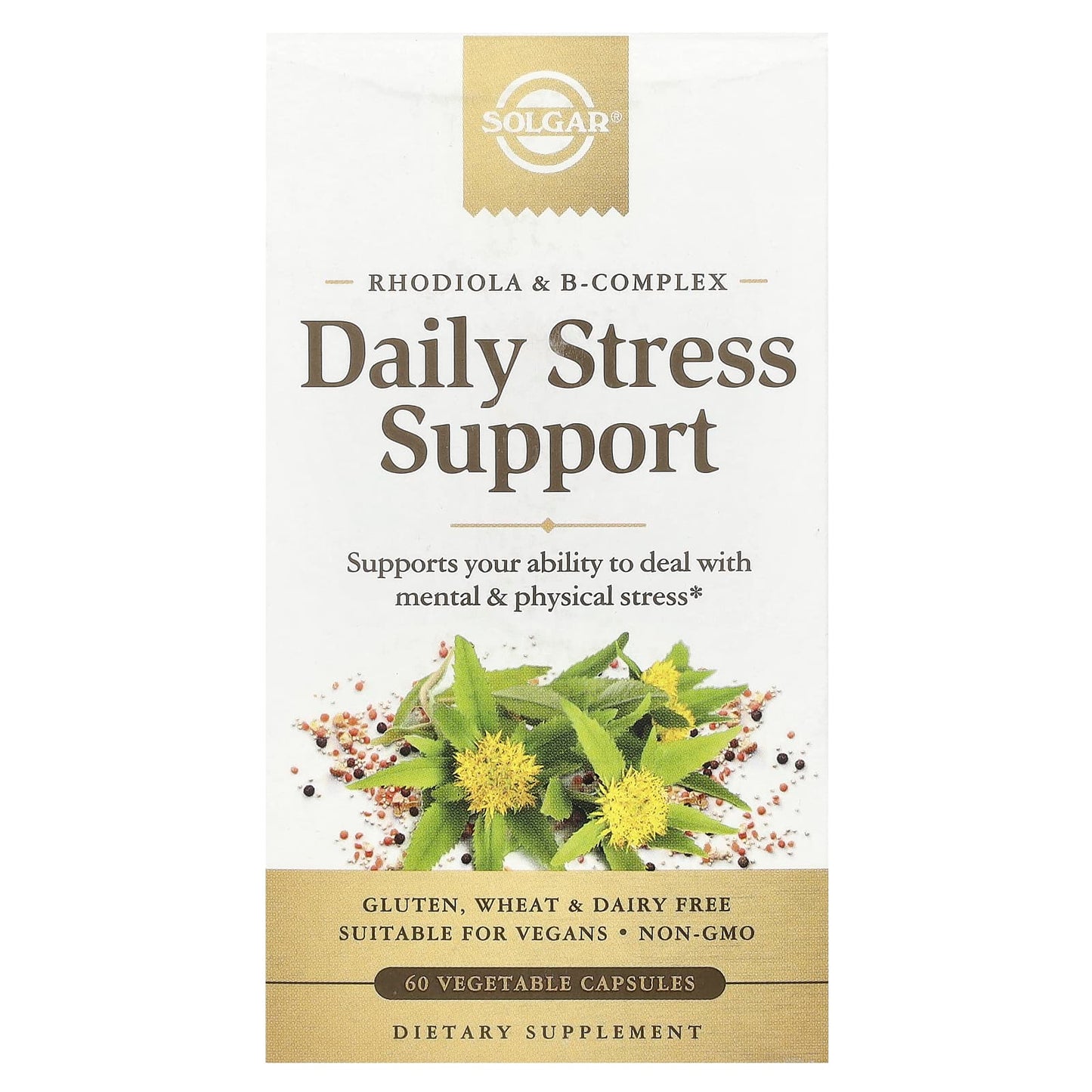 Solgar, Daily Stress Support, Rhodiola & B-Complex, 60 Vegetable Capsules - Image 1