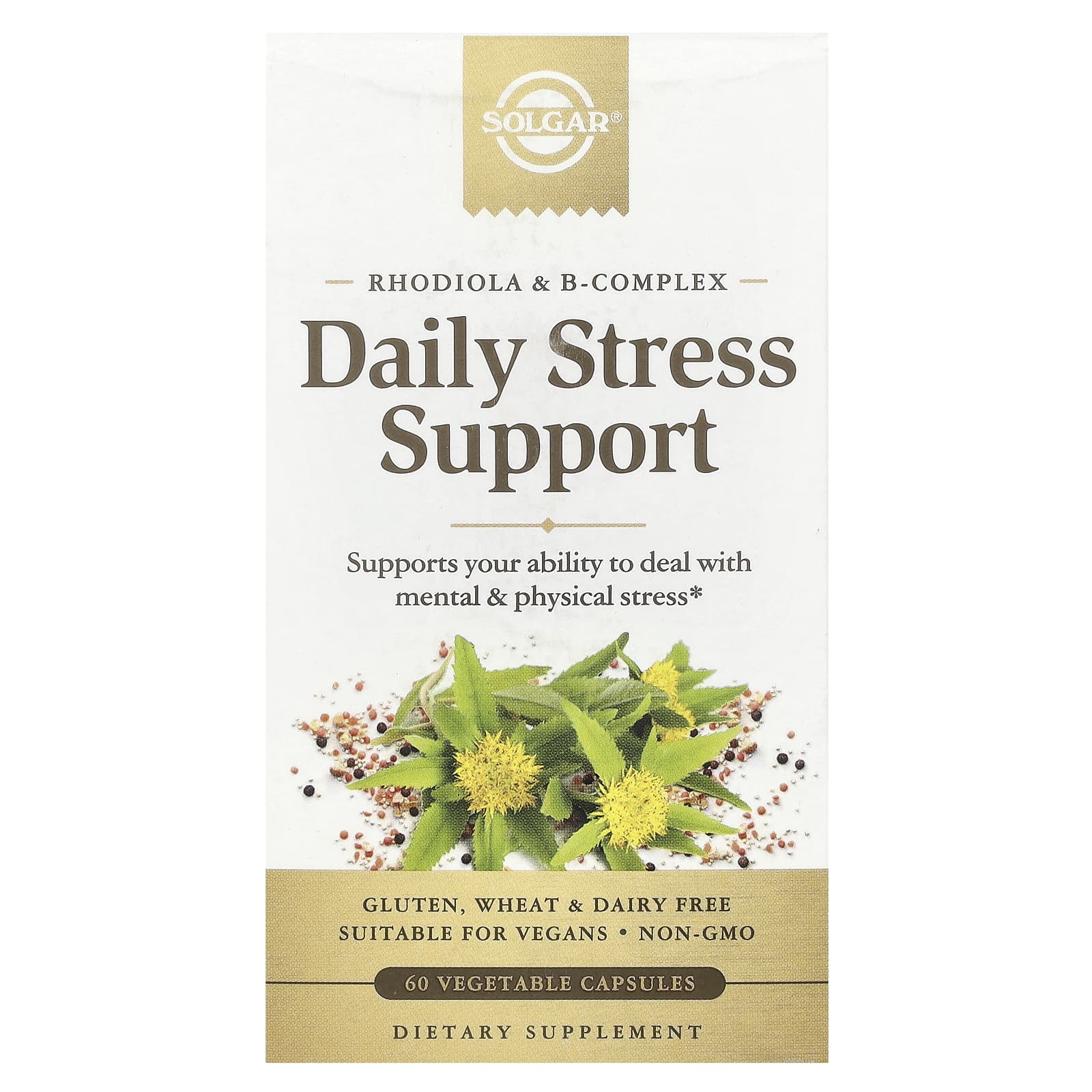 Solgar, Daily Stress Support, Rhodiola & B-Complex, 60 Vegetable Capsules - Image 1