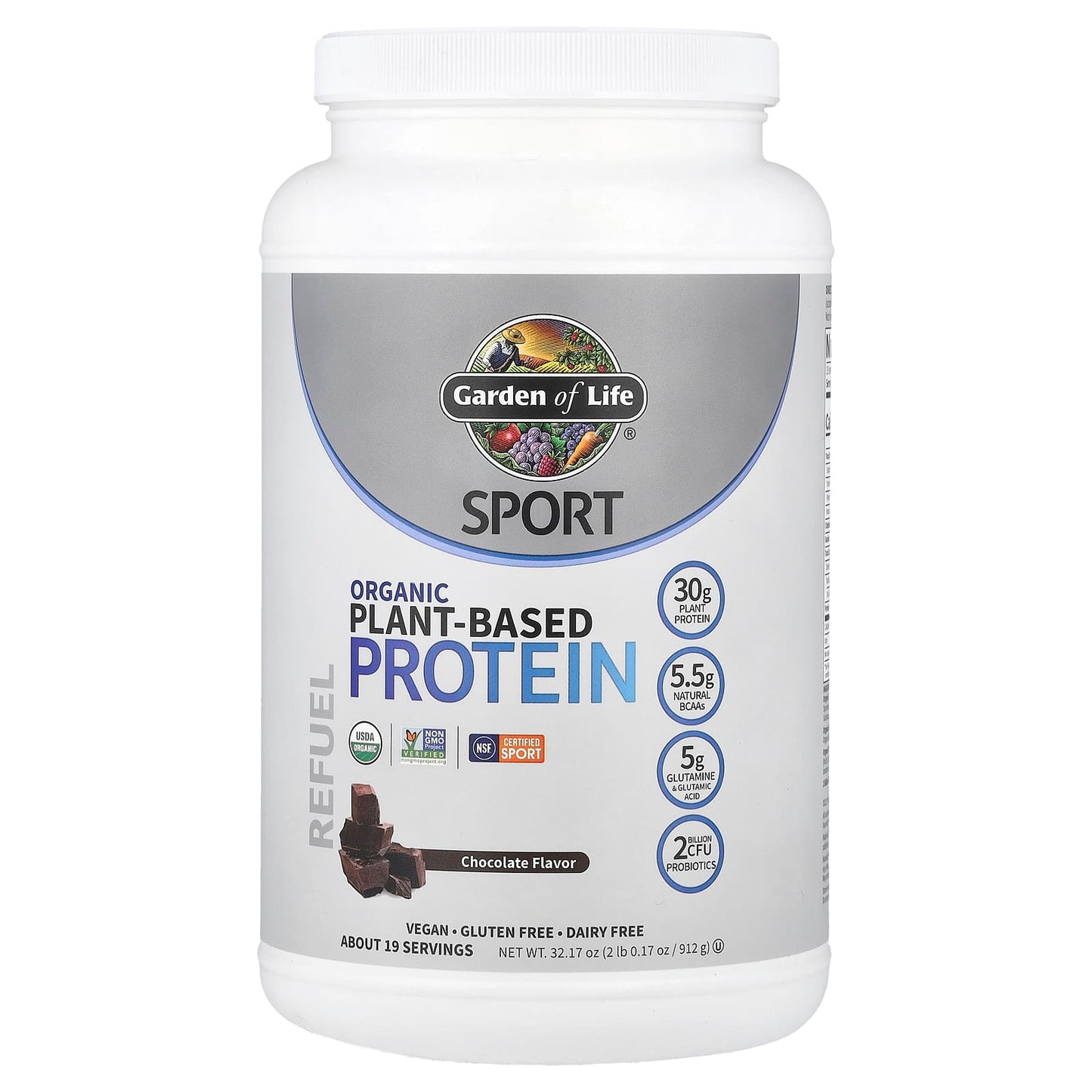 Garden of Life Organic Plant-Based Protein Powder, Chocolate, 2 lb - Image 1