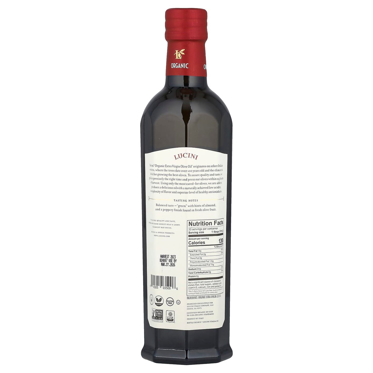 Lucini, Premium Select, Organic Extra Virgin Olive Oil, 16.9 fl oz (500 ml) - Image 2