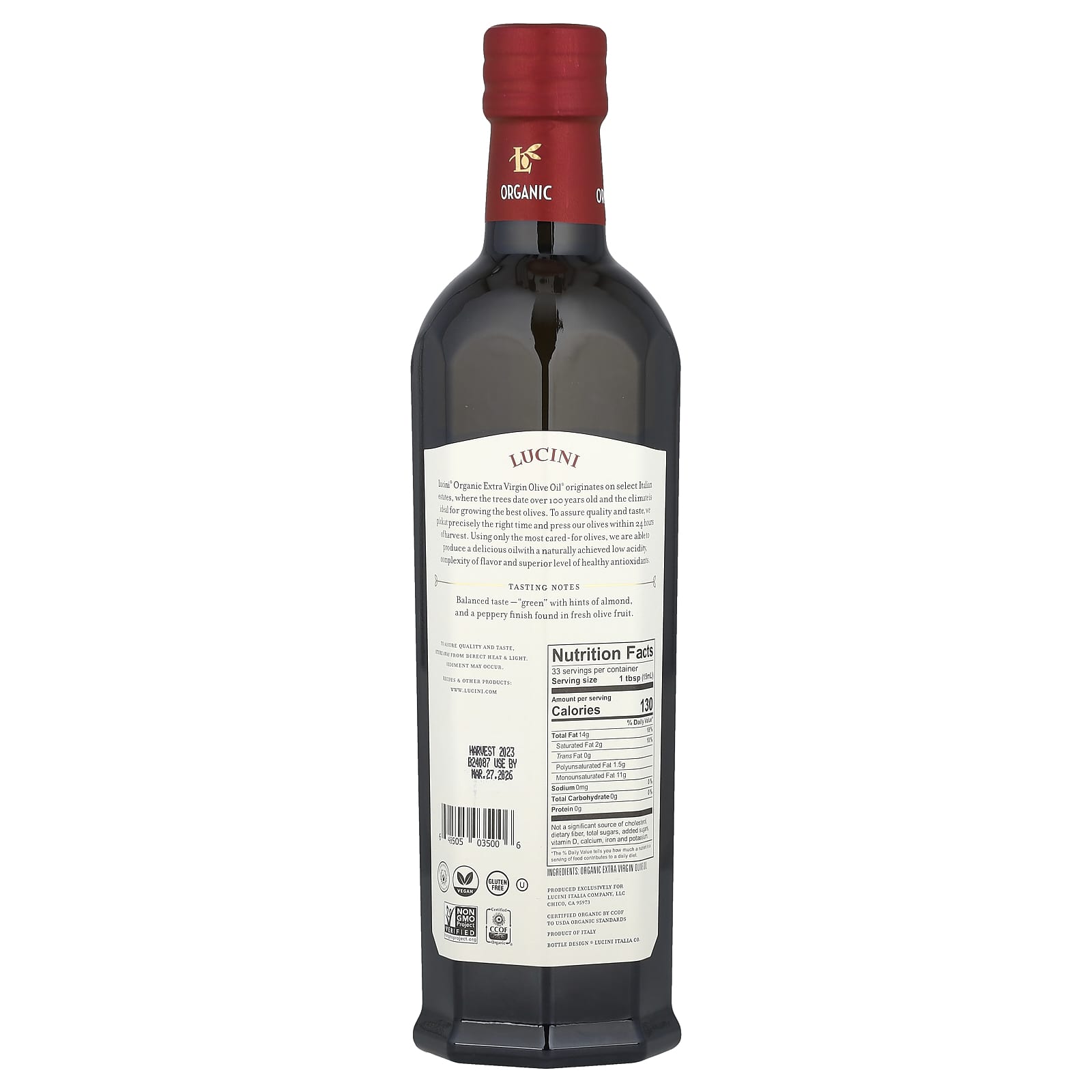 Lucini, Premium Select, Organic Extra Virgin Olive Oil, 16.9 fl oz (500 ml) - Image 2