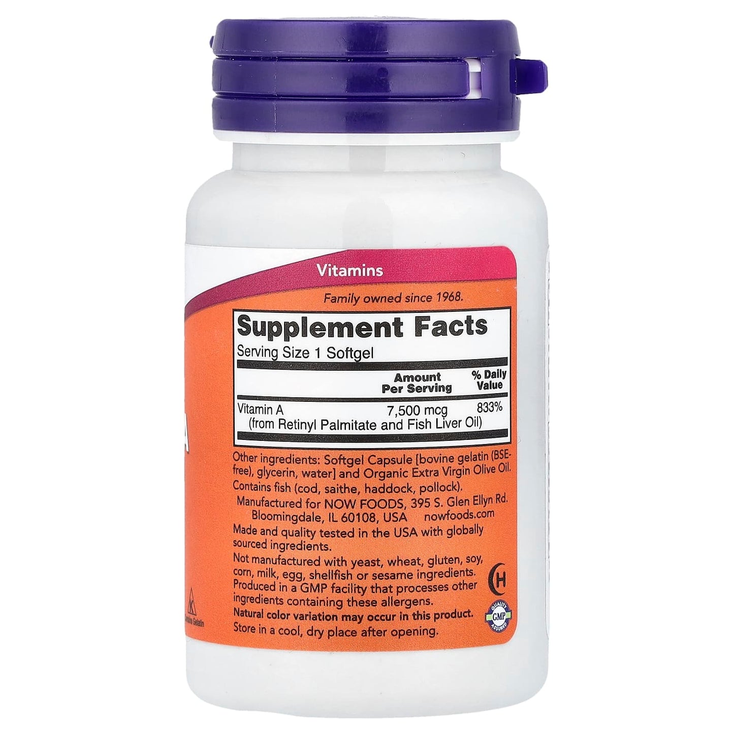 NOW Foods, Vitamin A, 7,500 mcg (25,000 IU), 100 Softgels - Image 2