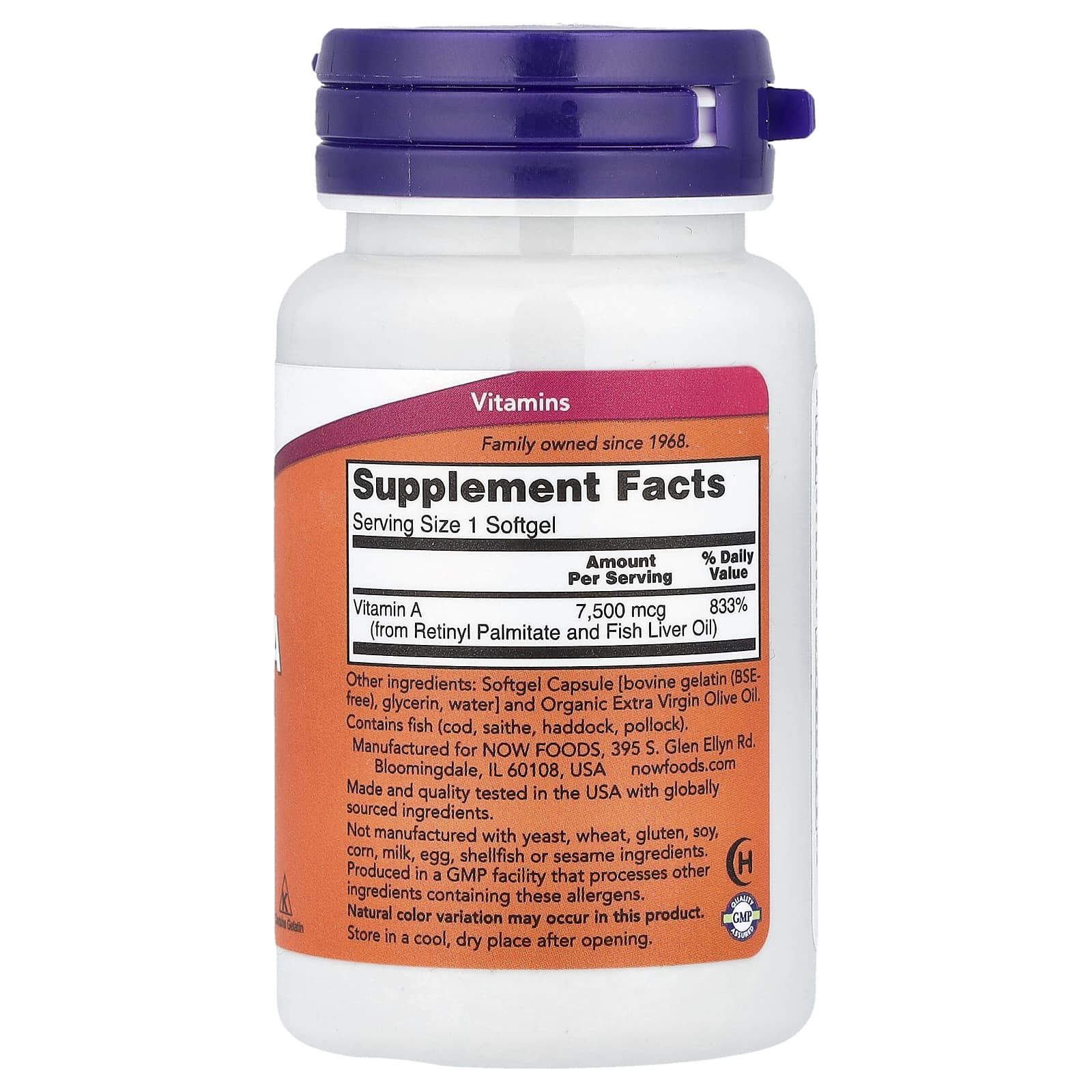 NOW Foods, Vitamin A, 7,500 mcg (25,000 IU), 100 Softgels - Image 2