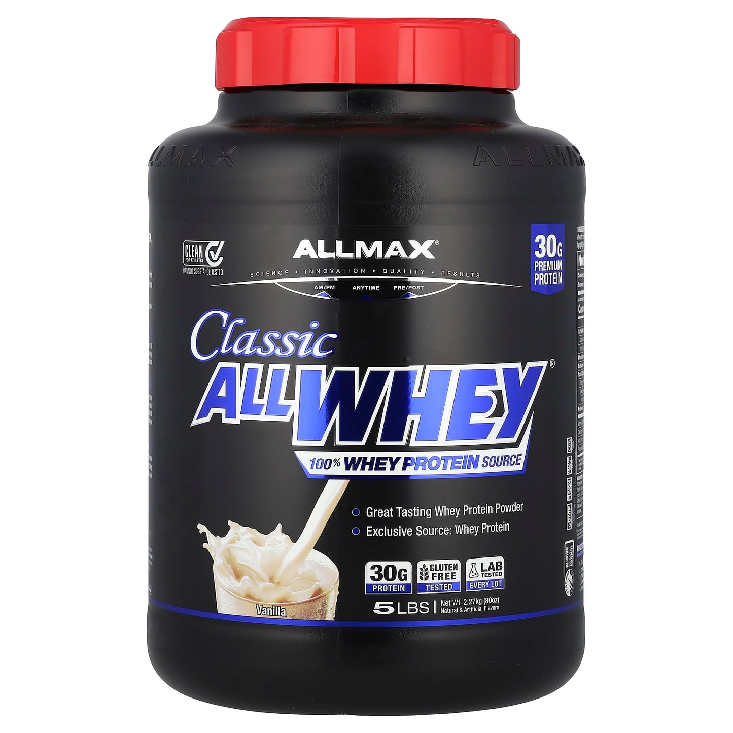 Pure Allmax Whey Protein 30g, Vanilla, 5 lbs - Image 1