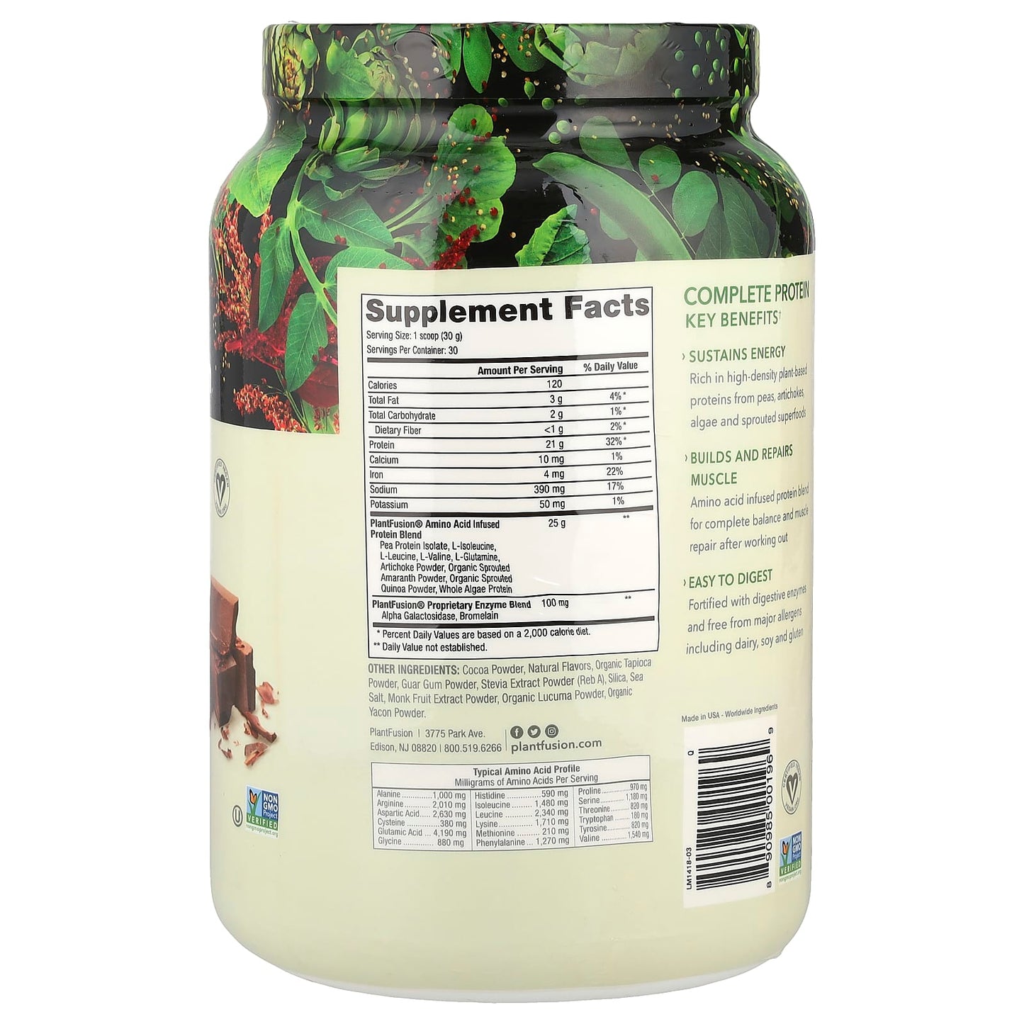 PlantFusion, Complete Protein, Rich Chocolate, 2 lb (900 g) - Image 2