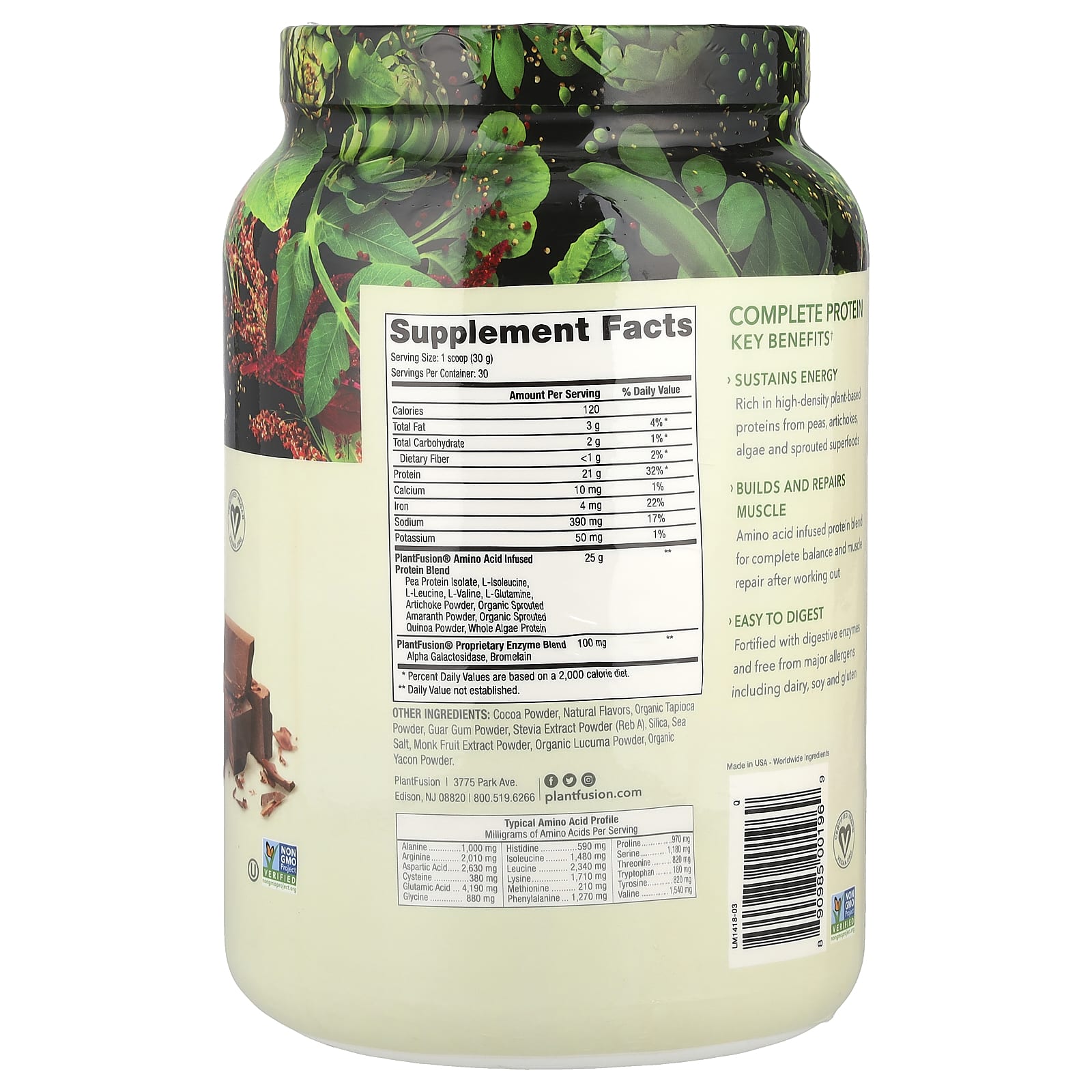 PlantFusion, Complete Protein, Rich Chocolate, 2 lb (900 g) - Image 2