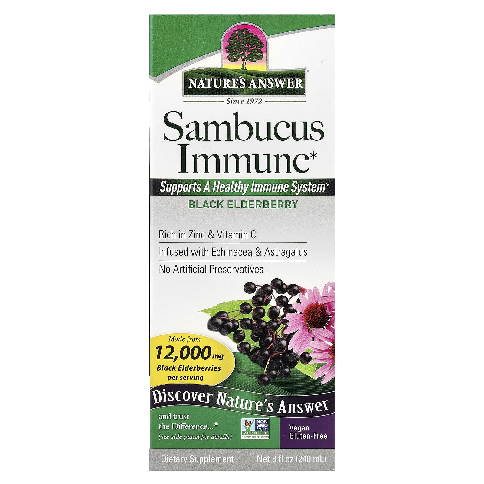 Nature's Answer, Sambucus Immune, Black Elderberry, 12,000 mg, 8 fl oz (240 ml) - Image 1