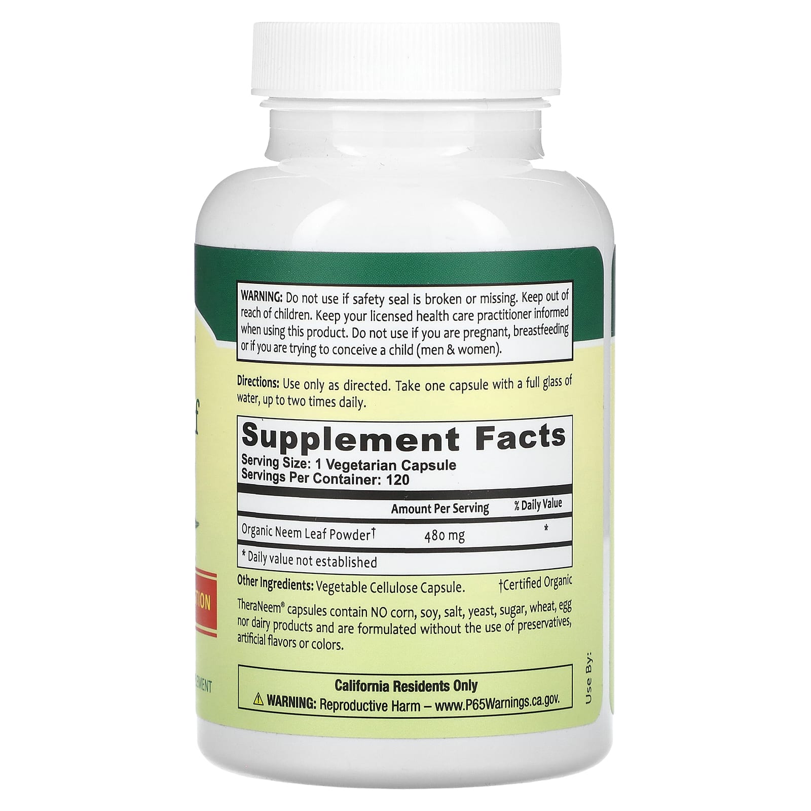 Organix South, TheraNeem Naturals, Neem Leaf, 480 mg, 120 Veg Caps - Image 2