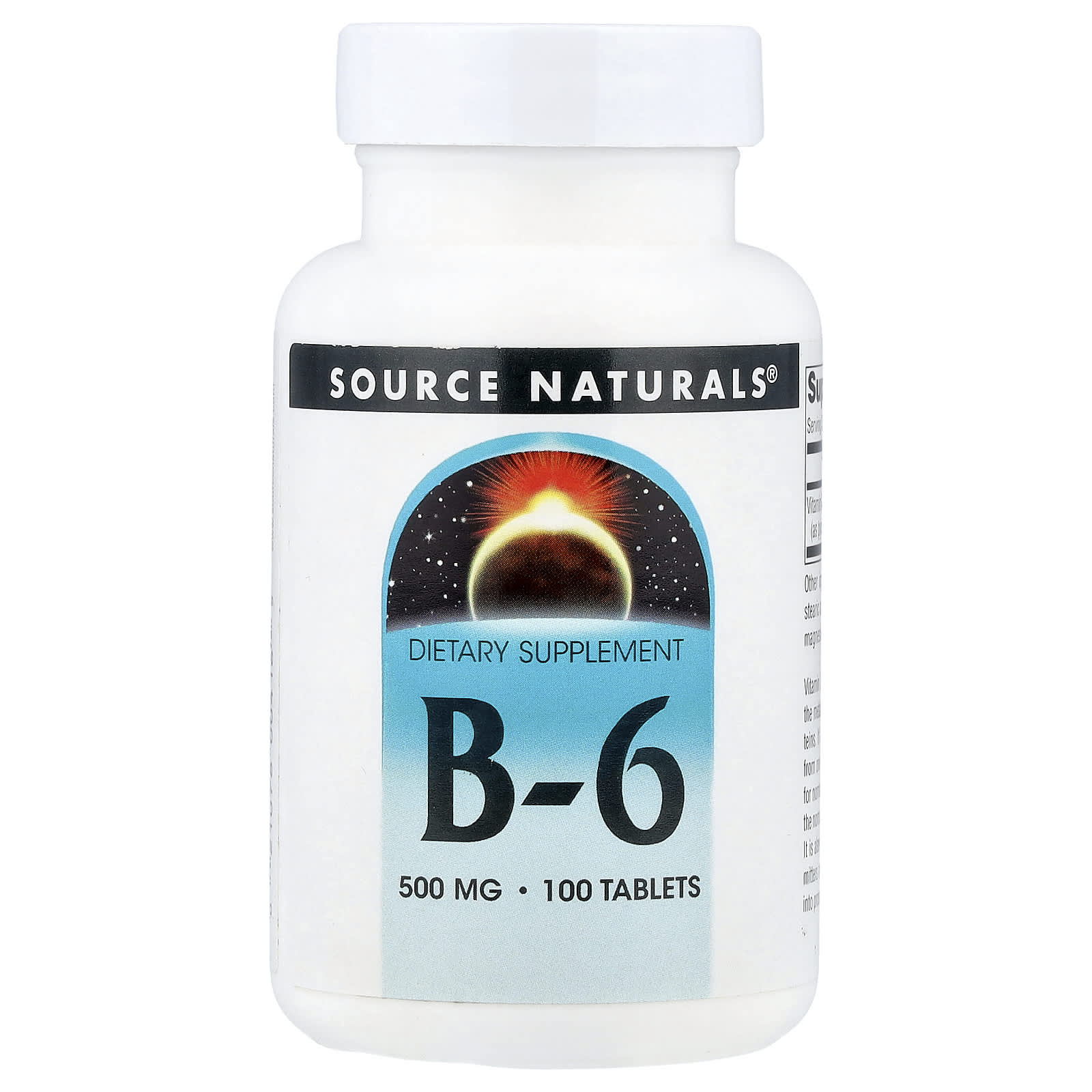 Source Naturals, B-6, 500 mg, 100 Tablets - Image 1