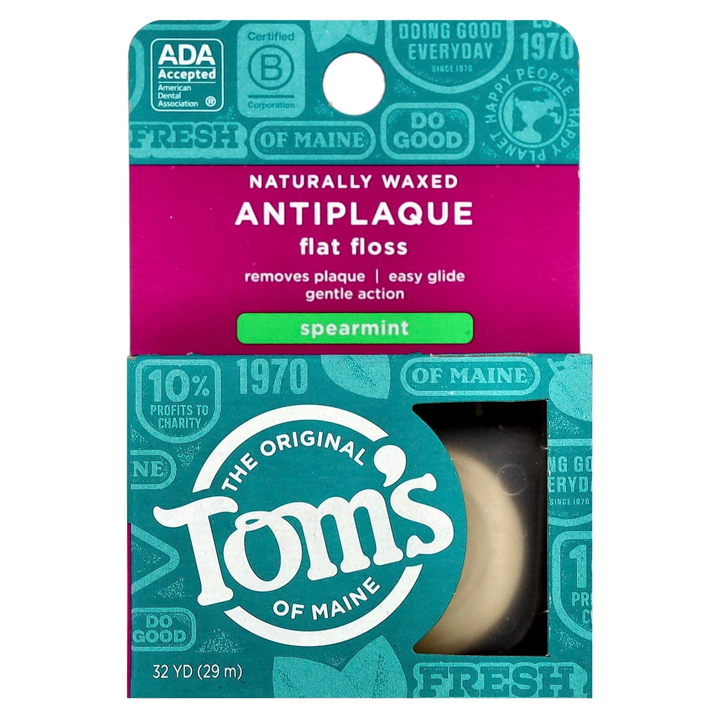Tom's of Maine, Naturally Waxed Antiplaque Flat Floss, Spearmint, 32 yd (29 m) - Image 2