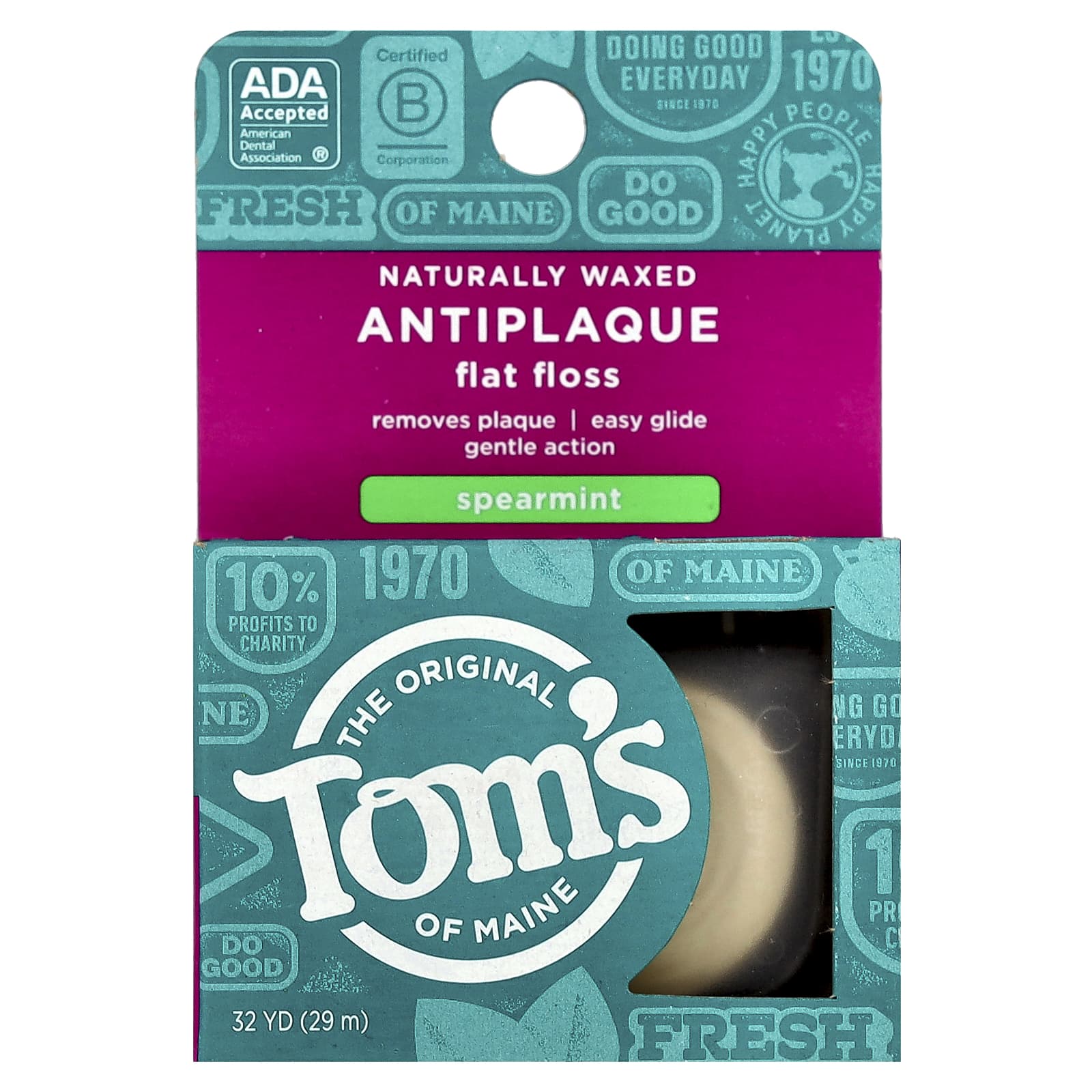 Tom's of Maine, Naturally Waxed Antiplaque Flat Floss, Spearmint, 32 yd (29 m) - Image 2