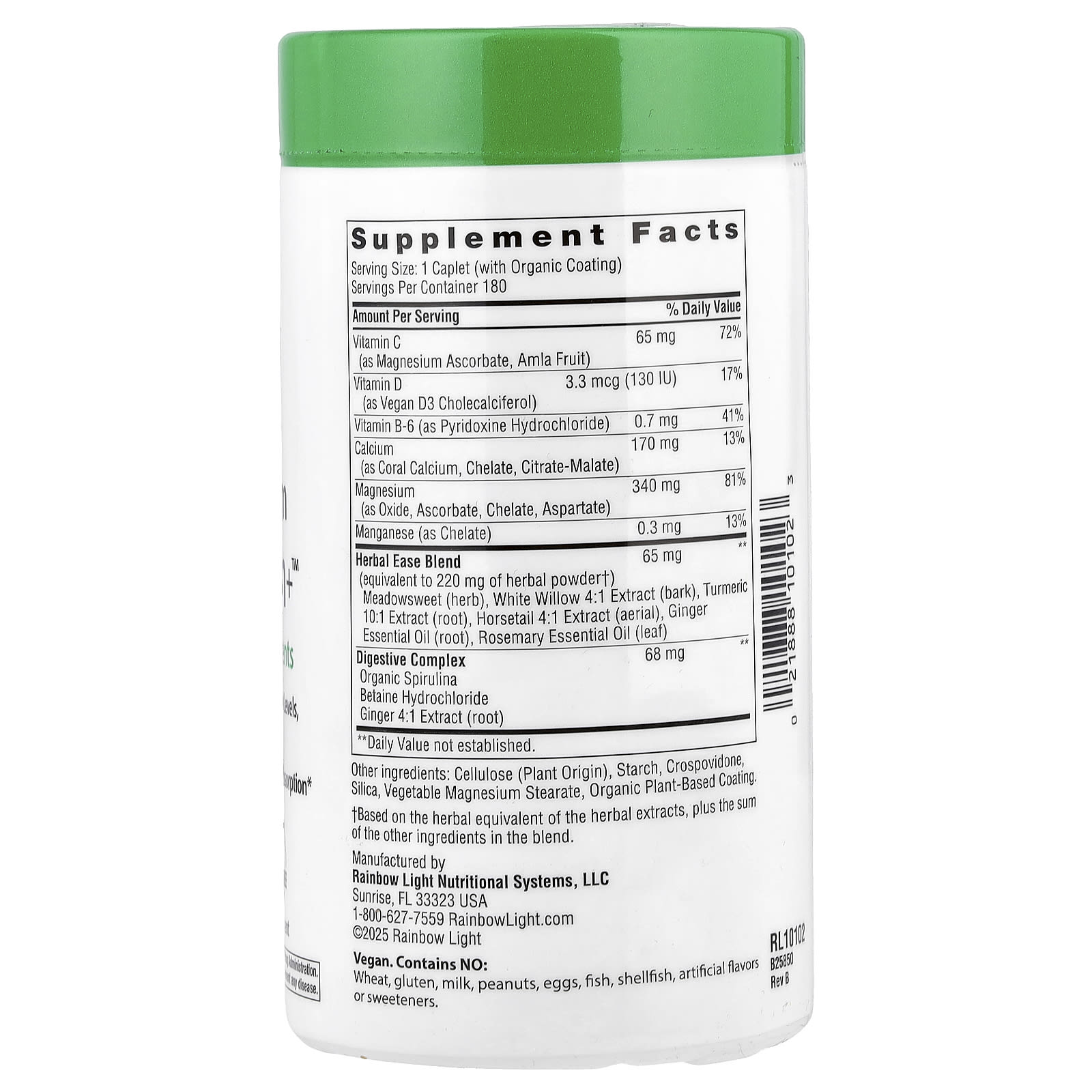 Rainbow Light, Magnesium Calcium+™, 180 Caplets - Image 2