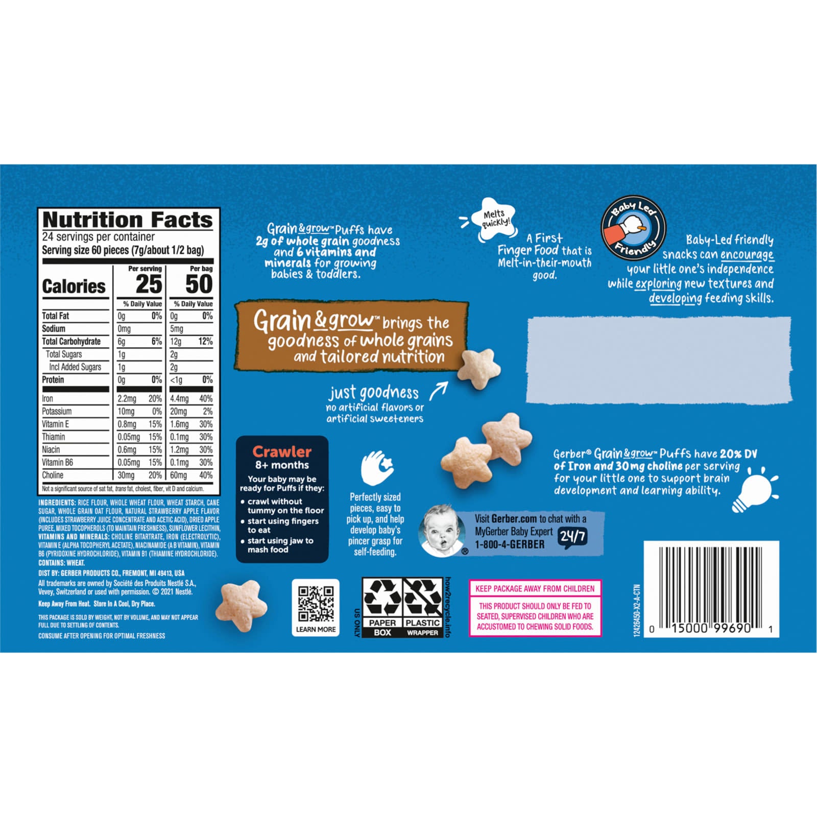 Gerber Grain & Grow Puffs for Babies - 8+ Months, 12 Snack Packs - Image 2