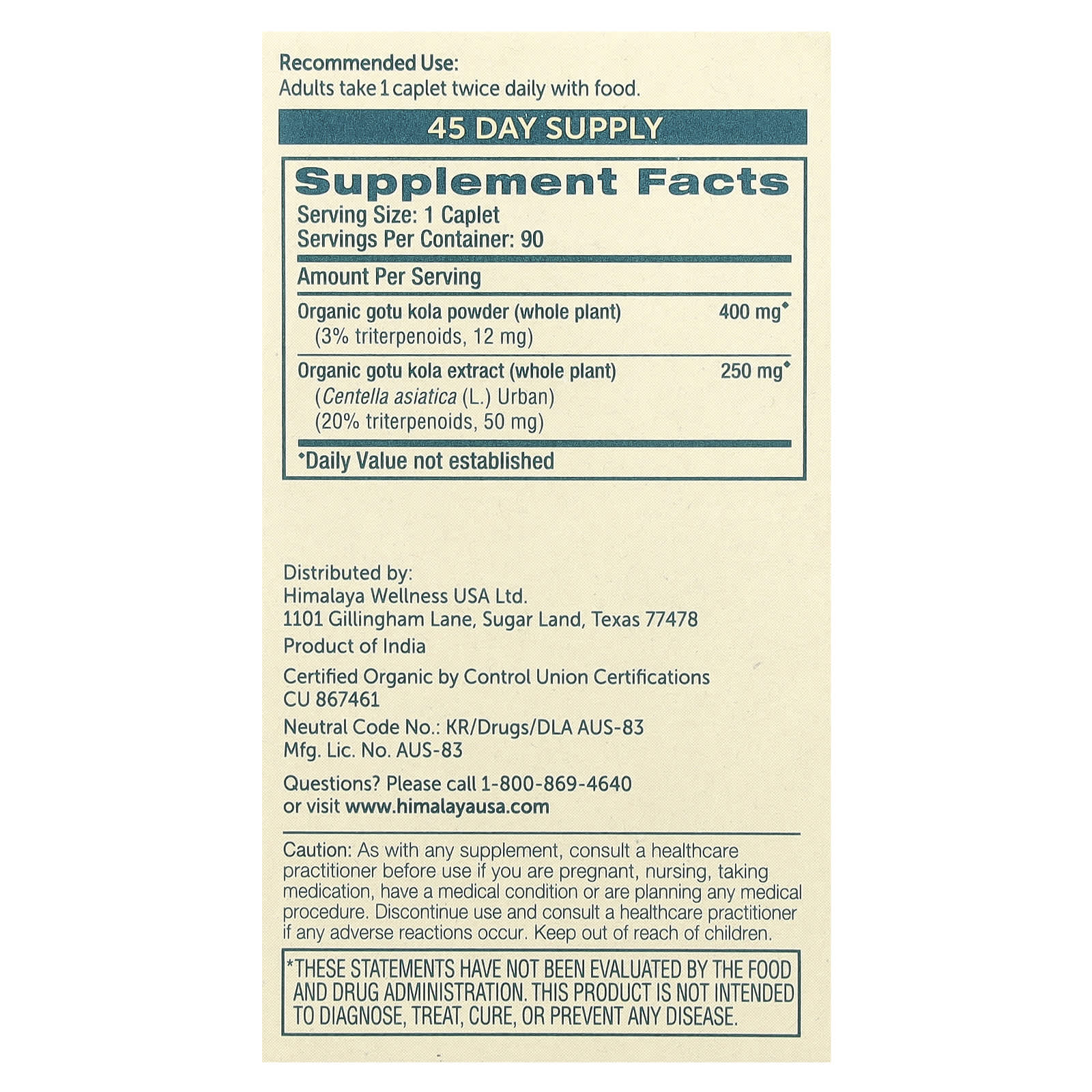 Organic Gotu Kola Capsules for Energy, Focus & Memory - Himalaya - Image 2