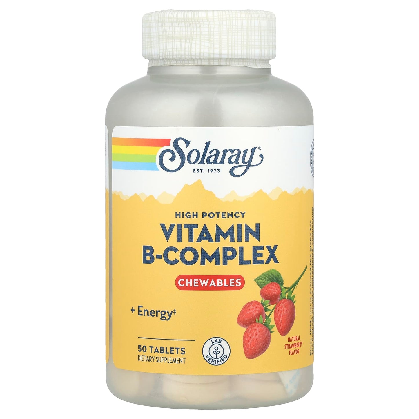 Solaray, High Potency Vitamin B-Complex Chewables, Natural Strawberry, 50 Tablets - Image 1