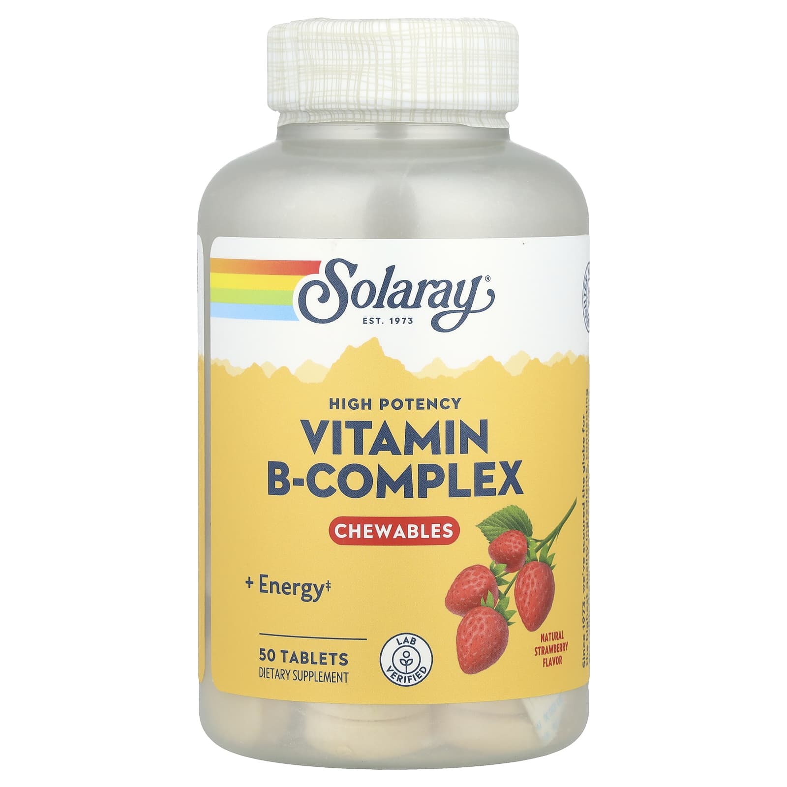Solaray, High Potency Vitamin B-Complex Chewables, Natural Strawberry, 50 Tablets - Image 1
