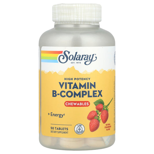 Solaray, High Potency Vitamin B-Complex Chewables, Natural Strawberry, 50 Tablets - Image 1