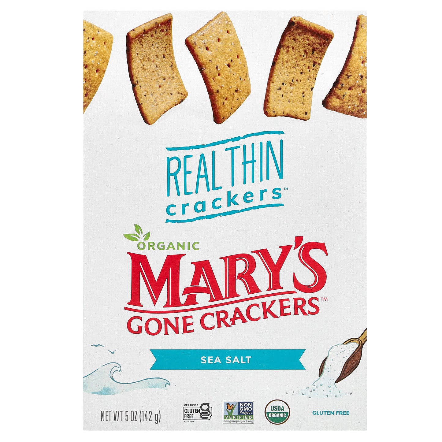 Mary's Gone Crackers, Organic Real Thin Crackers, Sea Salt, 5 oz (142 g) - Image 1