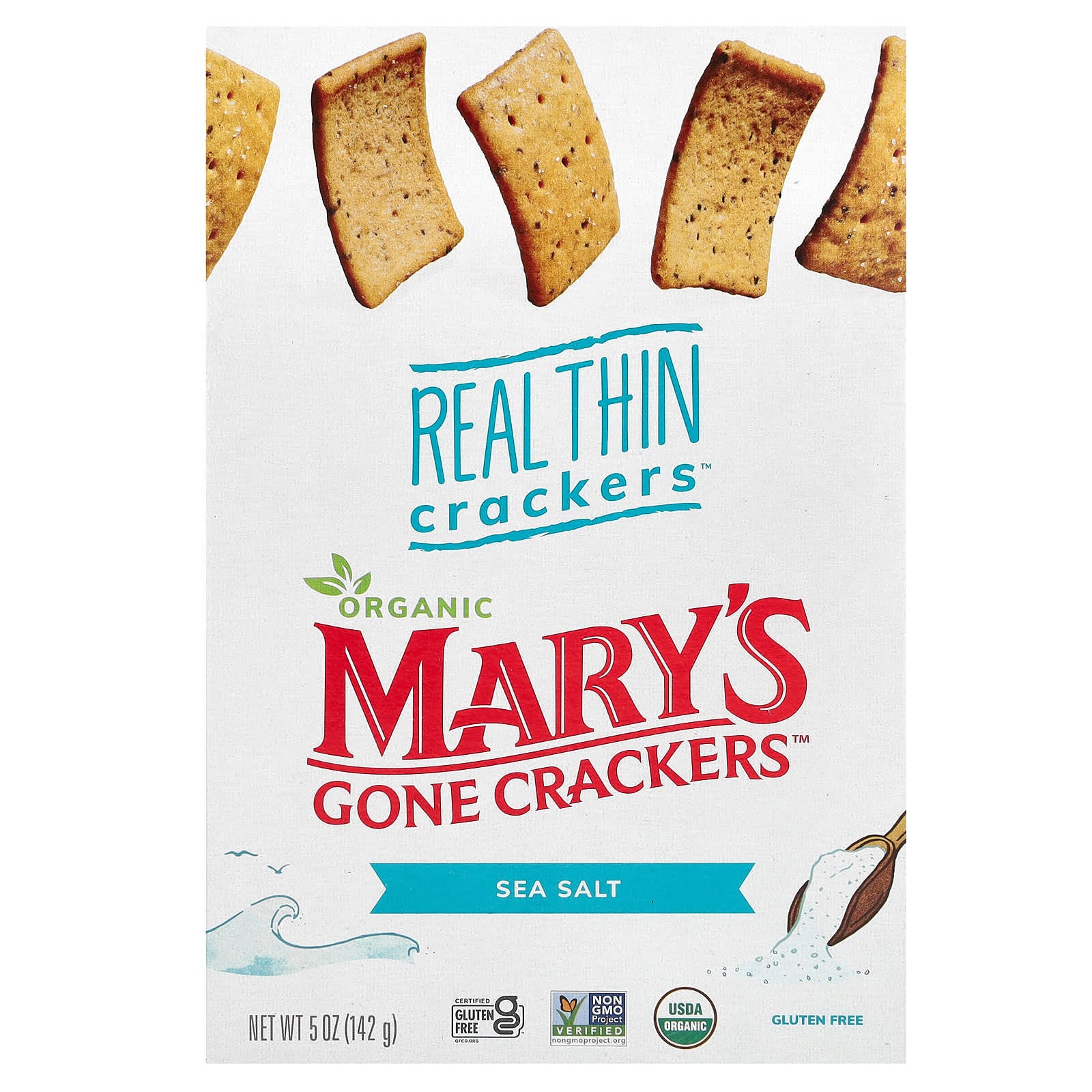 Mary's Gone Crackers, Organic Real Thin Crackers, Sea Salt, 5 oz (142 g) - Image 1
