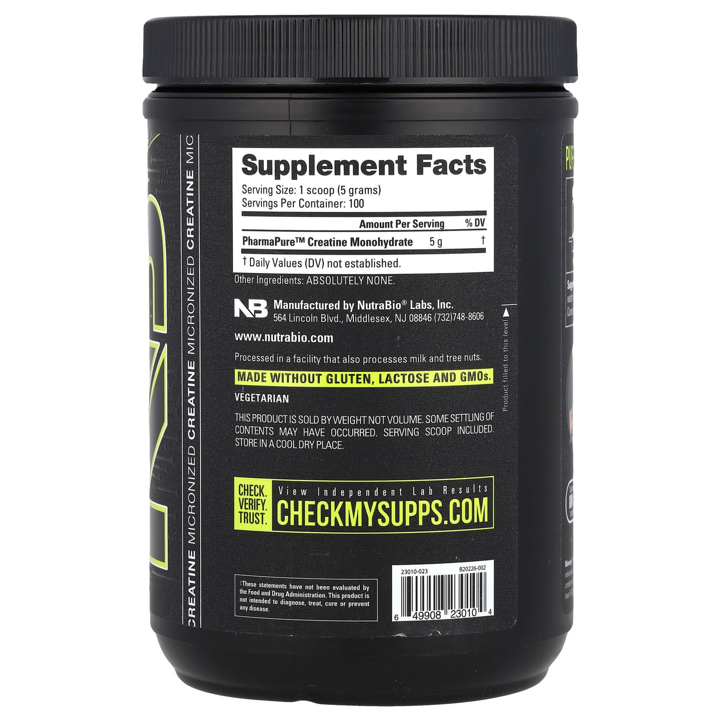 NutraBio, Performance, Micronized Creatine Monohydrate, 1.1 lbs (500 g) - Image 2