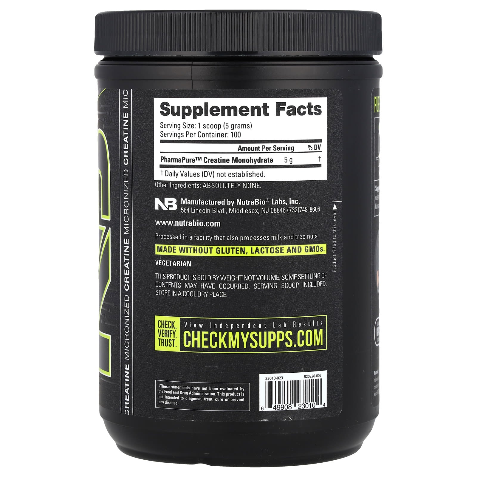 NutraBio, Performance, Micronized Creatine Monohydrate, 1.1 lbs (500 g) - Image 2