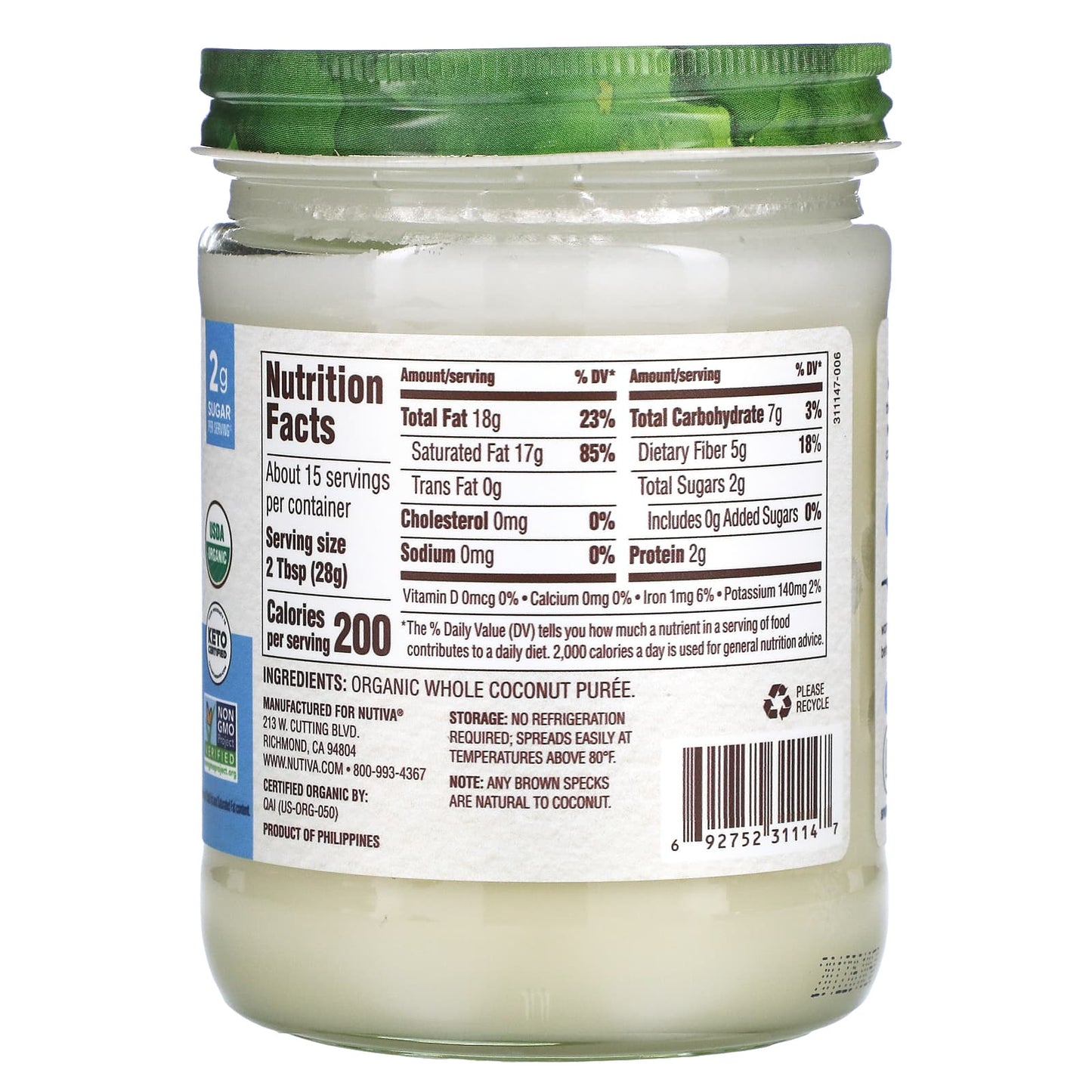 Nutiva, Organic Coconut Manna, Pure and Delicious Coconut Butter, 15 oz (425 g) - Image 2