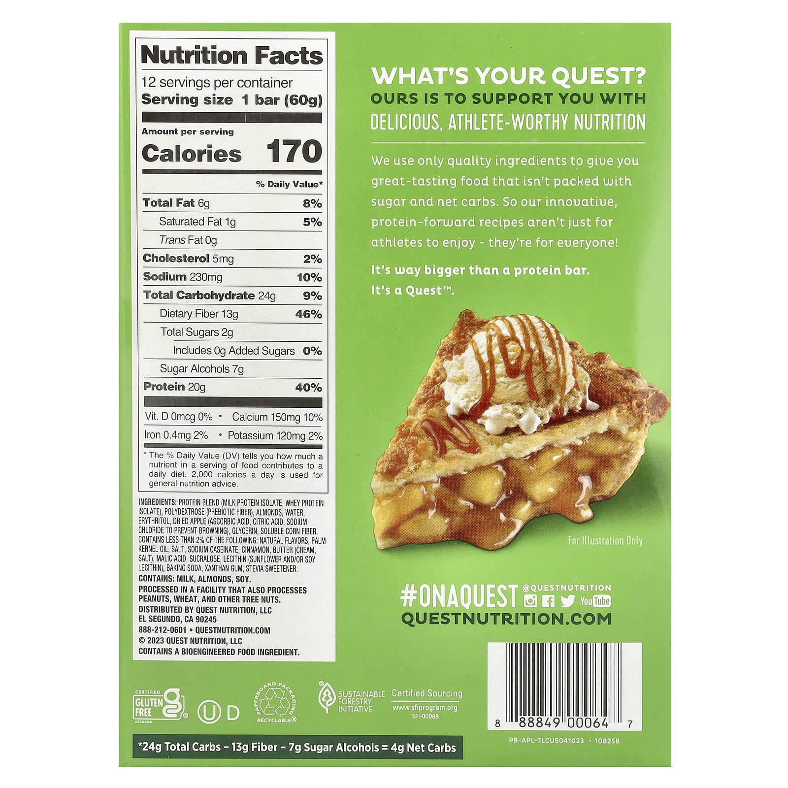 Quest Nutrition, Protein Bar, Apple Pie, 12 Bars, 2.12 oz (60 g) Each - Image 2