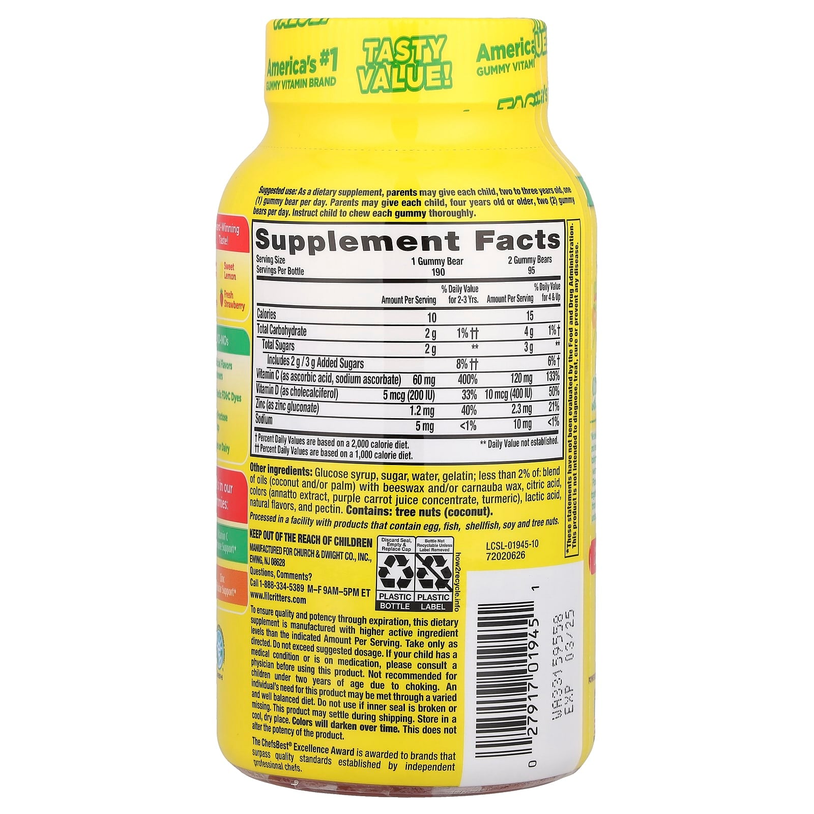 L'il Critters, Immune C Plus Zinc & Vitamin D, 190 Gummies