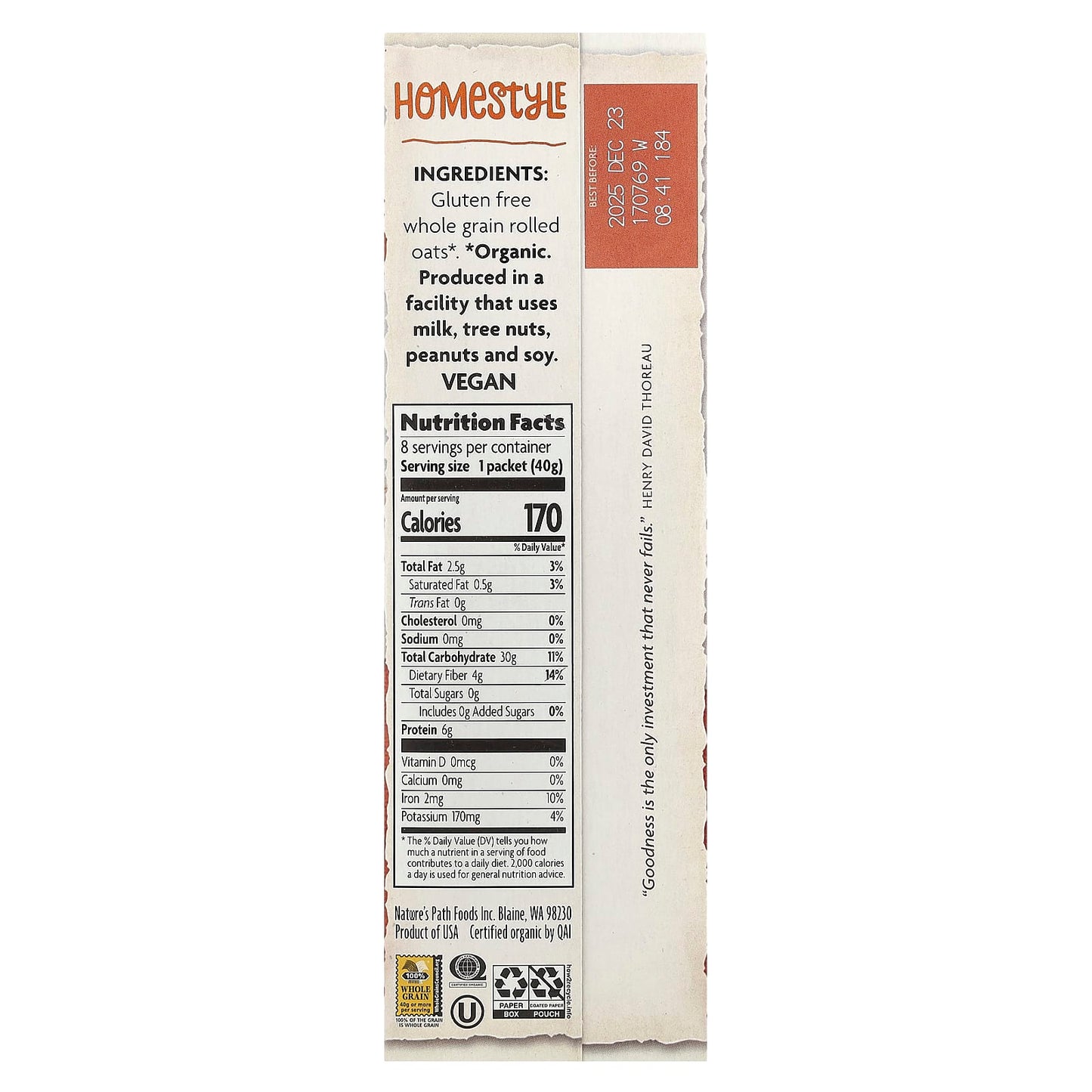 Nature's Path, Organic Instant Oatmeal, Homestyle,  8 Packets, 11.3 oz (320 g) - Image 2