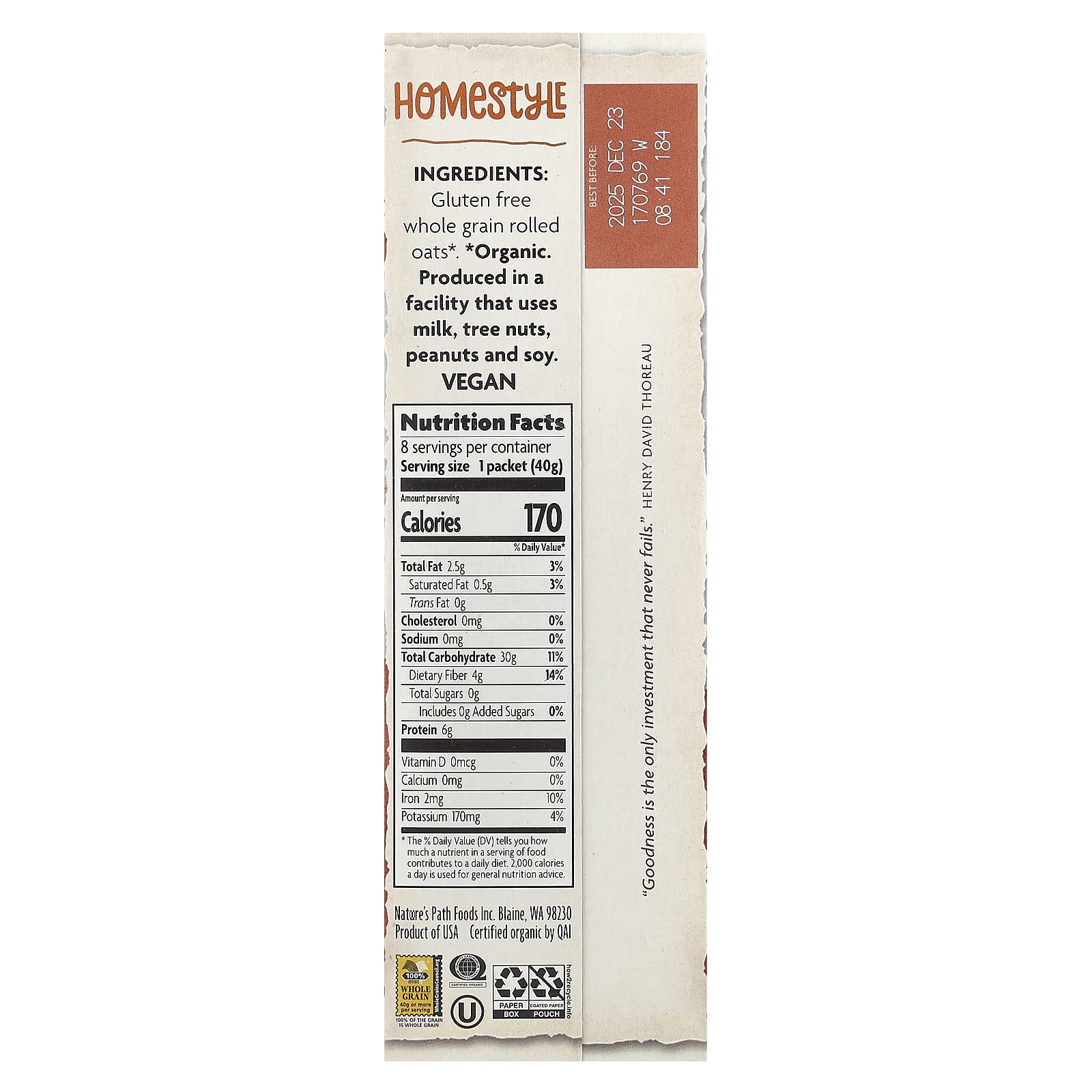 Nature's Path, Organic Instant Oatmeal, Homestyle,  8 Packets, 11.3 oz (320 g) - Image 2
