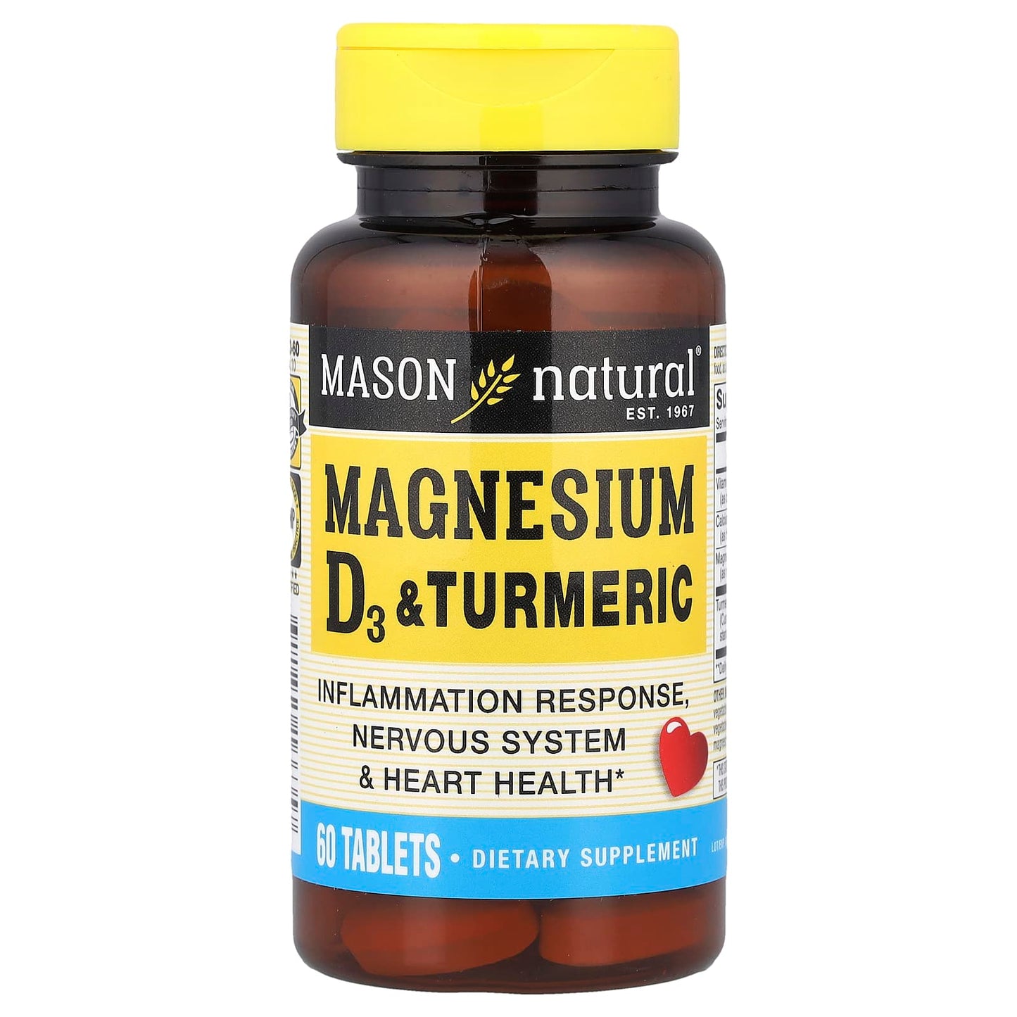 Mason Natural, Magnesium, Vitamin D3 & Turmeric, 60 Tablets - Image 1