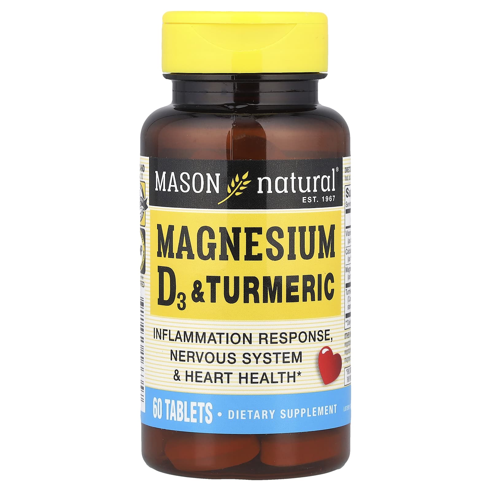 Mason Natural, Magnesium, Vitamin D3 & Turmeric, 60 Tablets - Image 1