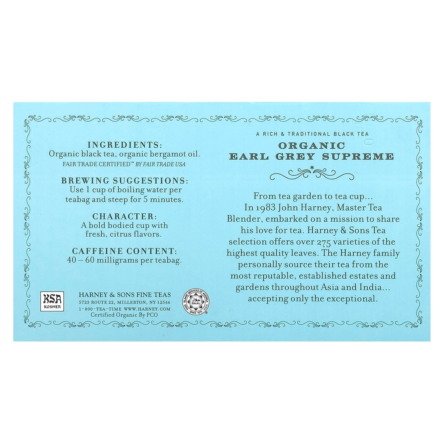 Black Tea, Organic Earl Grey Supreme - 50 Tea Bags, Harney & Sons - Image 2