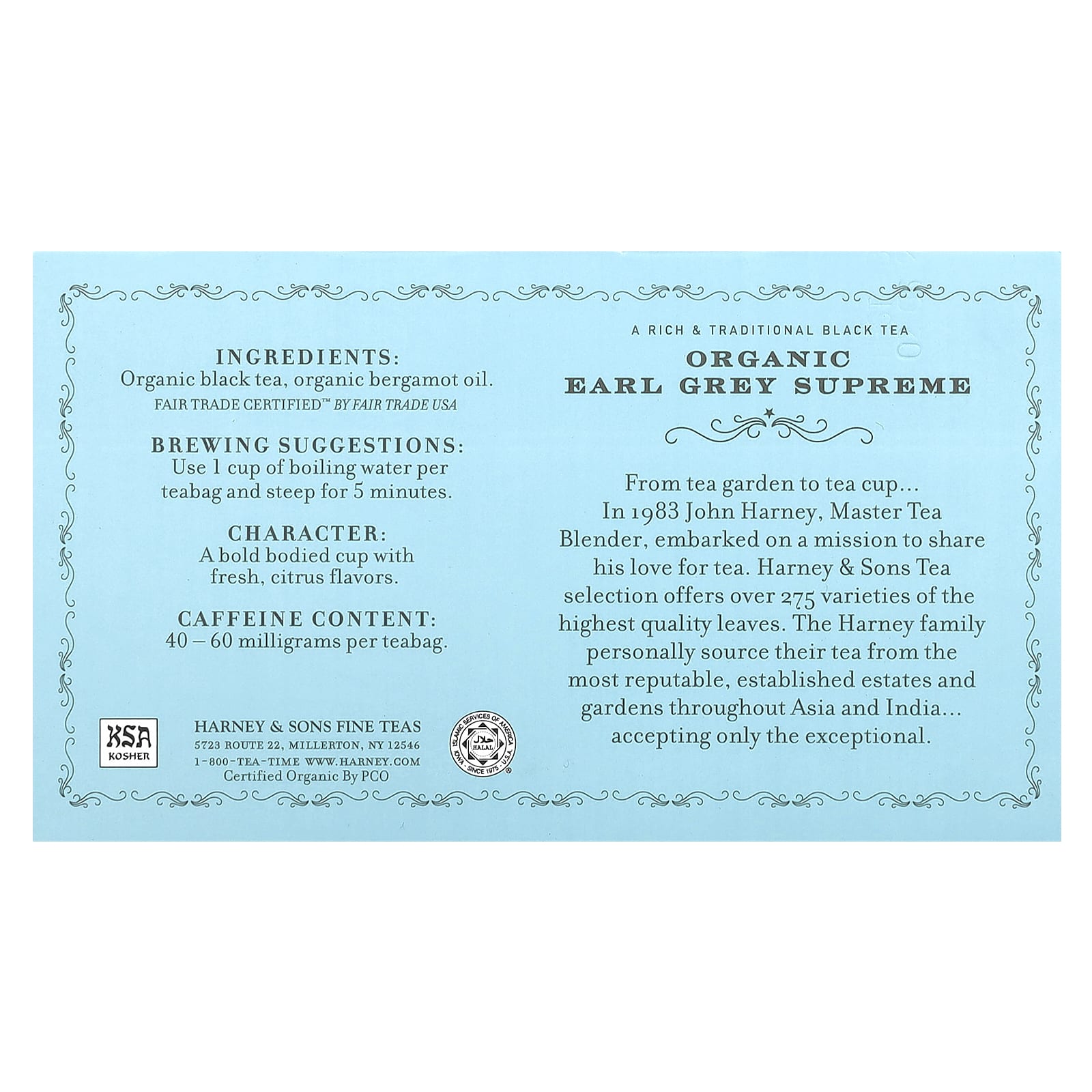 Black Tea, Organic Earl Grey Supreme - 50 Tea Bags, Harney & Sons - Image 2