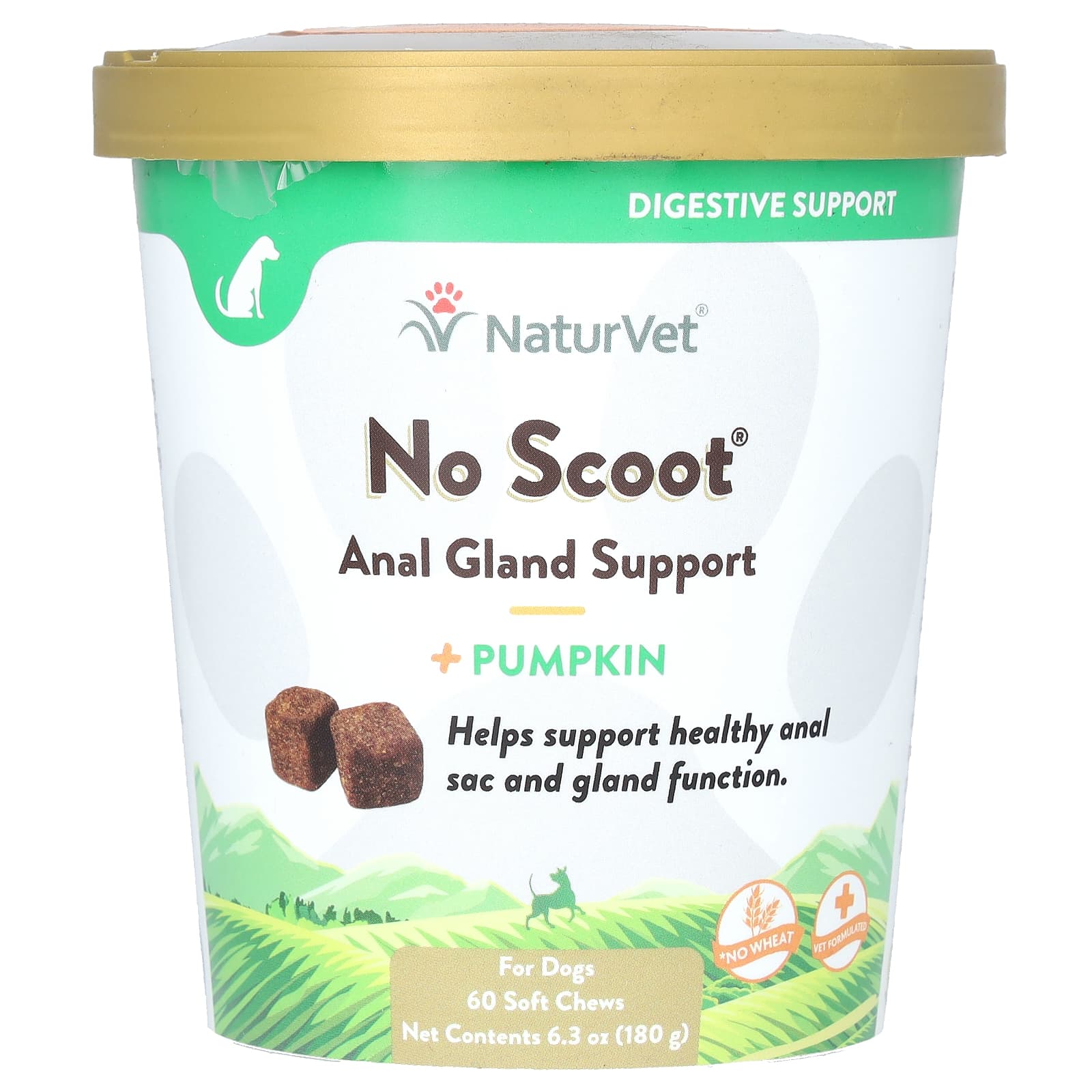 NaturVet, No Scoot, Anal Gland Support + Pumpkin, For Dogs, 60 Soft Chews, 6.3 oz (180 g) - Image 1
