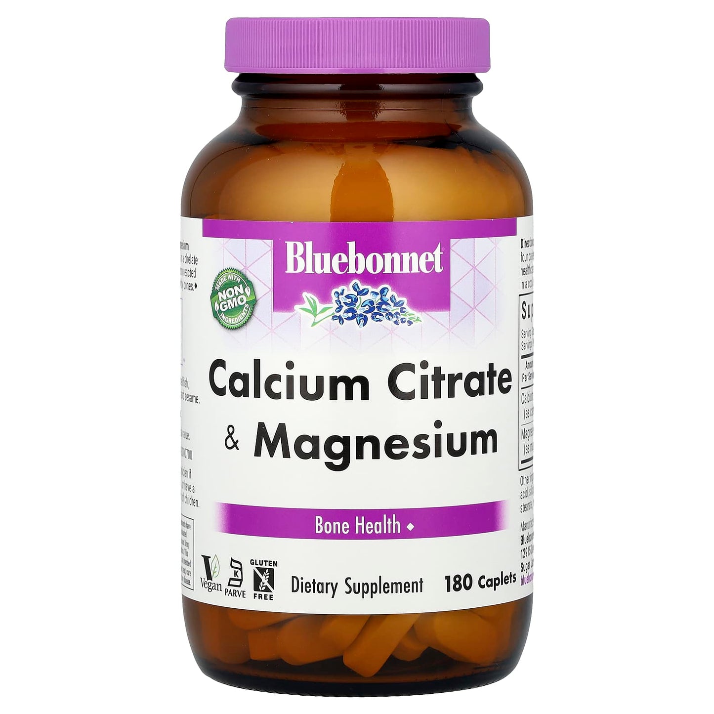 Bluebonnet Nutrition Calcium Citrate & Magnesium Supplement, 180 Caplets - Image 1