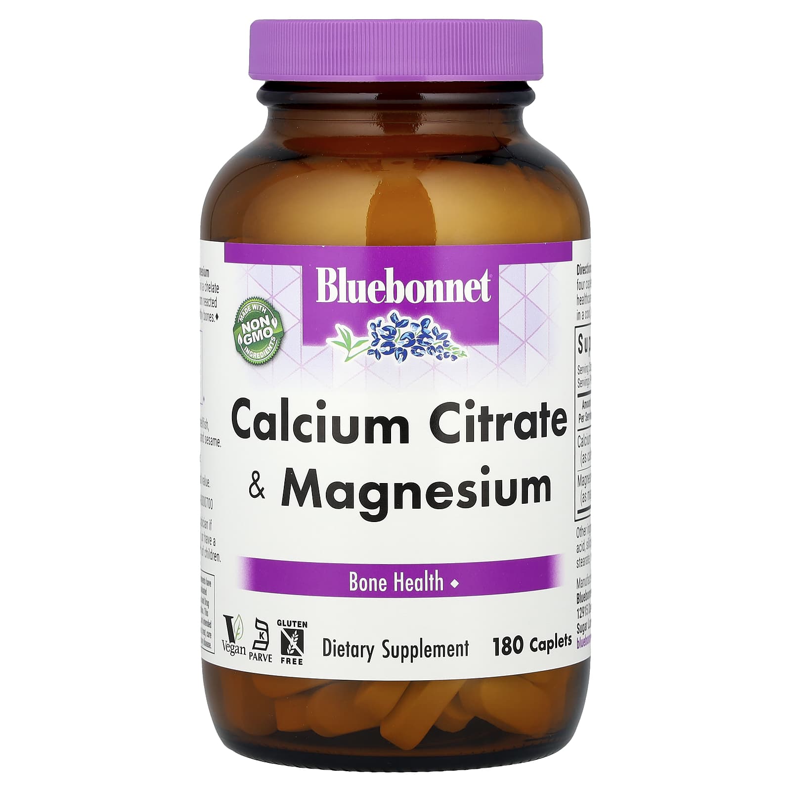 Bluebonnet Nutrition Calcium Citrate & Magnesium Supplement, 180 Caplets - Image 1