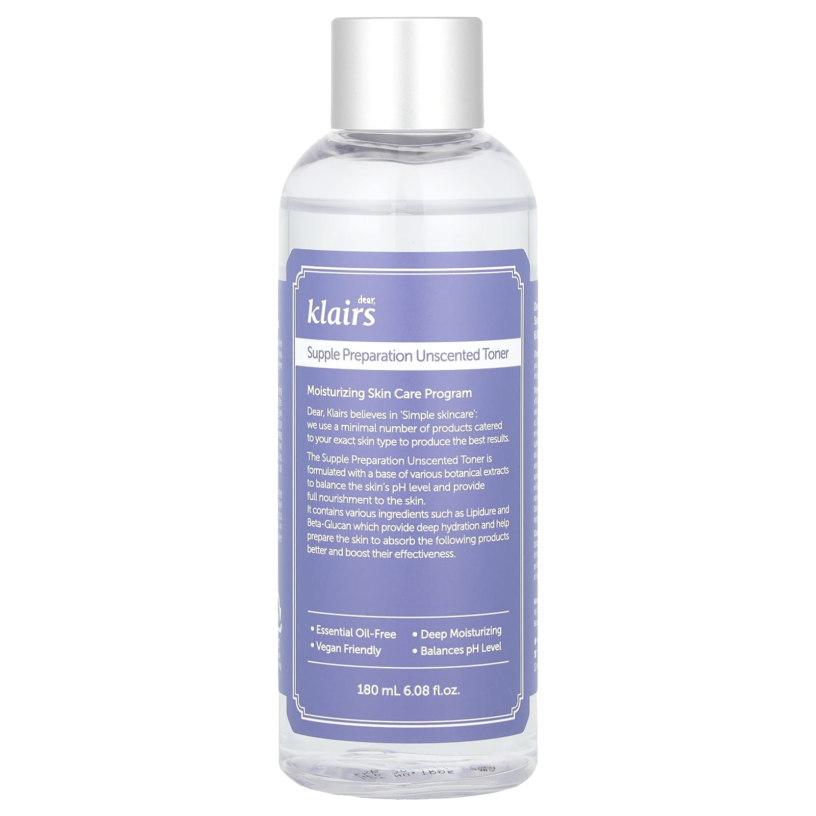 Klairs Supple Prep Unscented Toner, 6.08 fl oz - pH Balancing and Vegan Friendly - Image 1